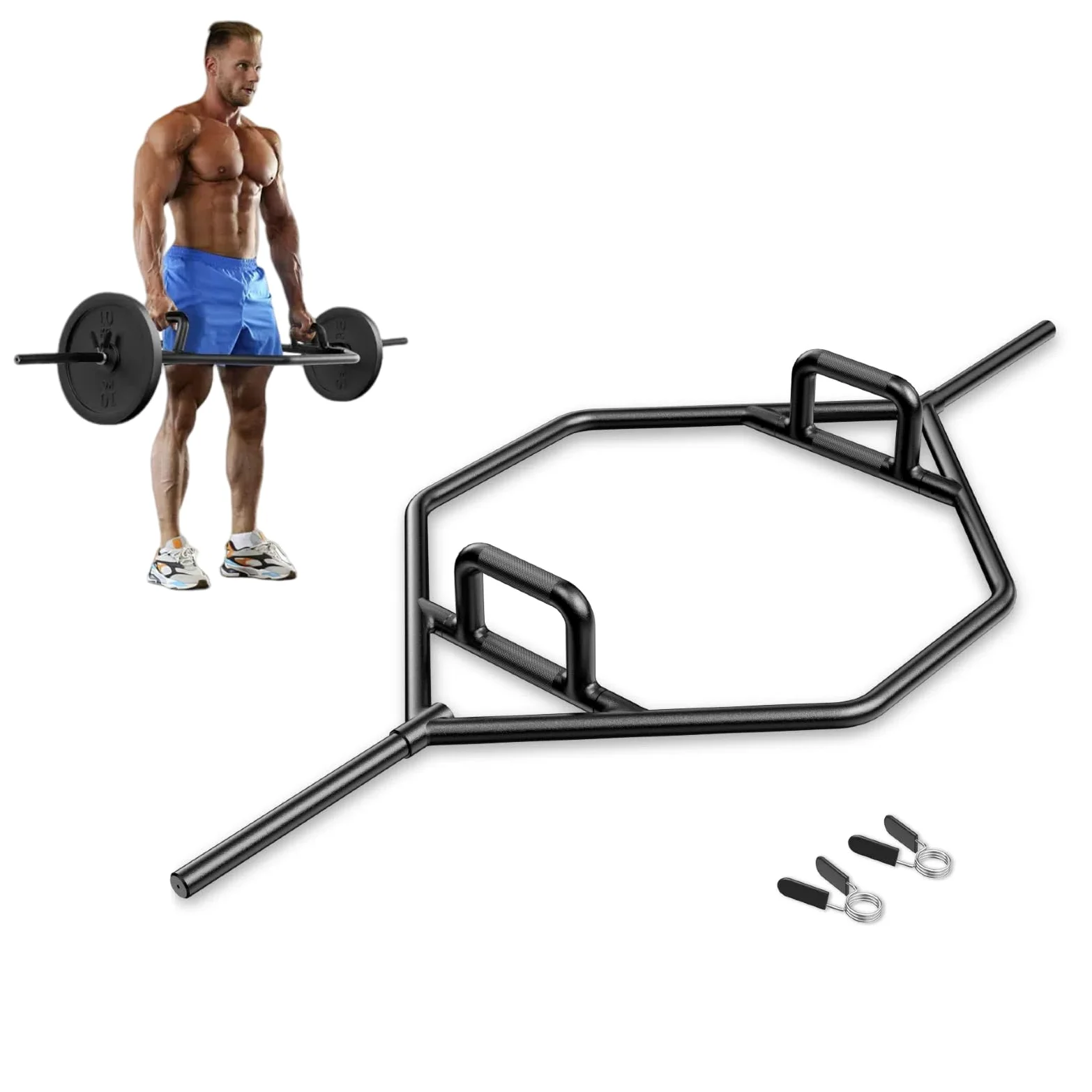 KOMFOTTEU Trap Bar, Manubrio Esagonale con Manico Pieghevole, Barbell Barra Olimpica, Hex Bar Deadlift in Acciaio con Chiusura a Molla, Asta Esagonale fino a 226 kg per Casa e Palestra