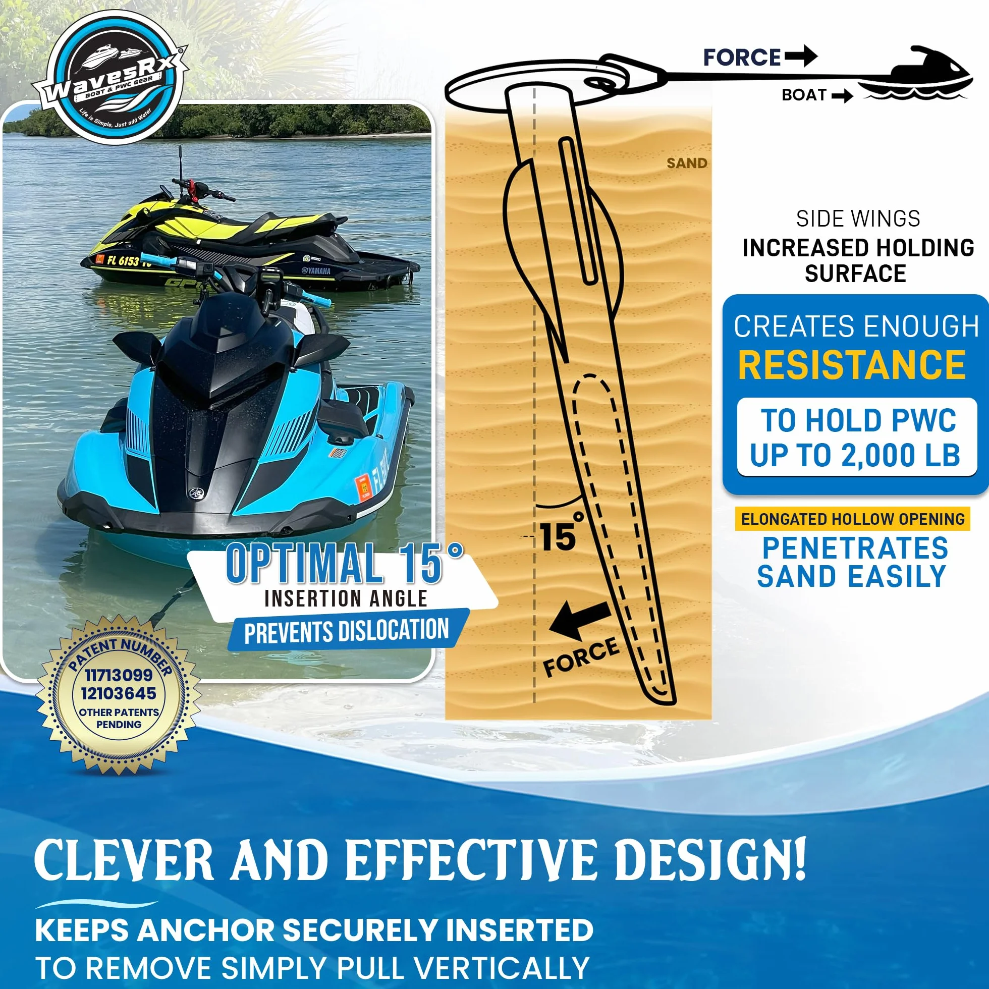 WAVESRX Ancora da Spiaggia in Alluminio Ultraleggera per Barche, Pontoni, Moto d'Acqua
