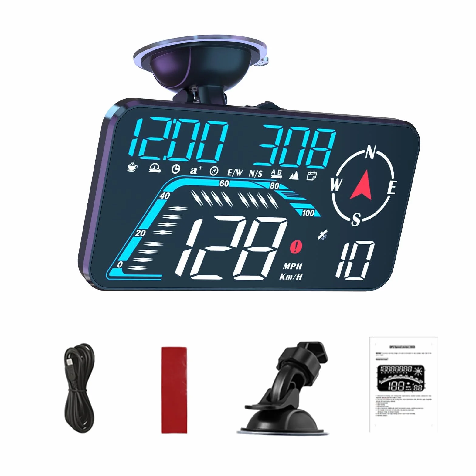 Ampio display Screen Car Head up, KM/H e MPH, AMROOLOO GPS, tachimetro con promemoria di velocità e fatica, adatto per tutti i veicoli