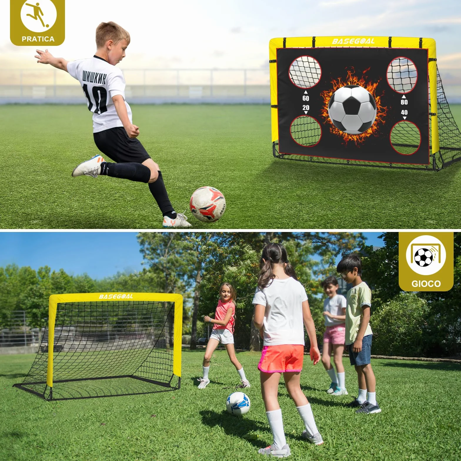 Porta da Calcio per Giardino 150x120cm con Aste in Fibra di Vetro e Reti di Alta Qualità