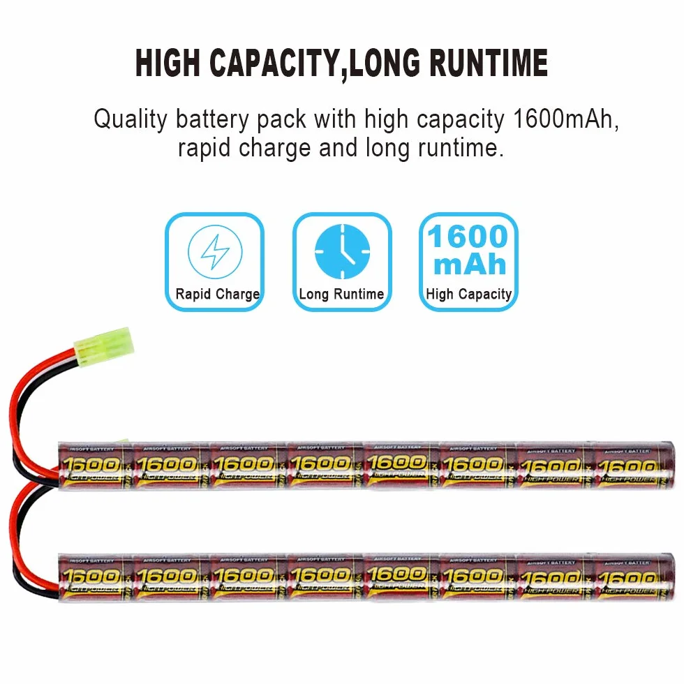 Melasta 9,6V 1600mAh Airsoft Batteria NiMH Butterfly Nunchuck con Mini Tamiya Connettore 2 PCS