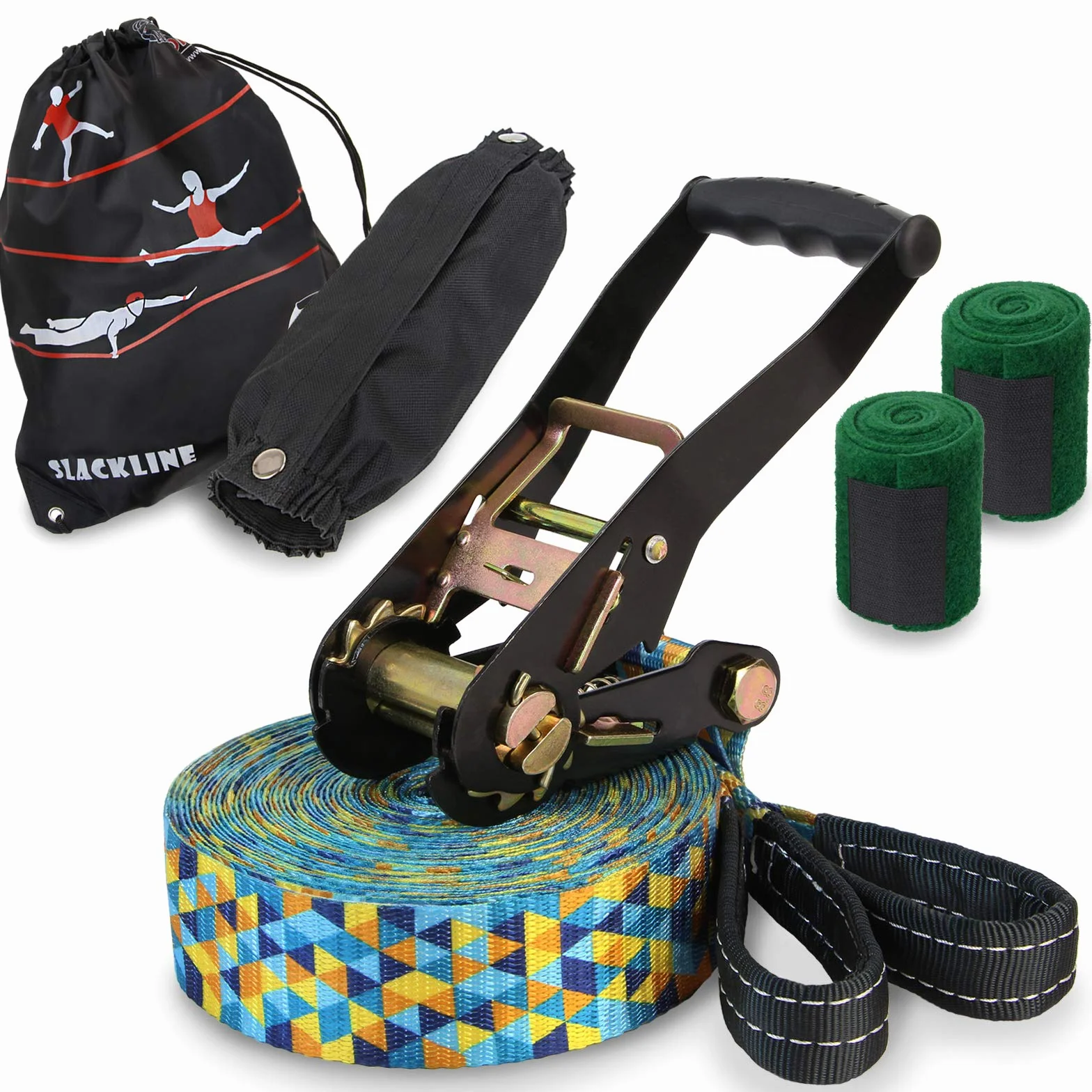 ALPIDEX Slackline Set 15 m z ochronami drzewa i zabezpieczeniem zapadki