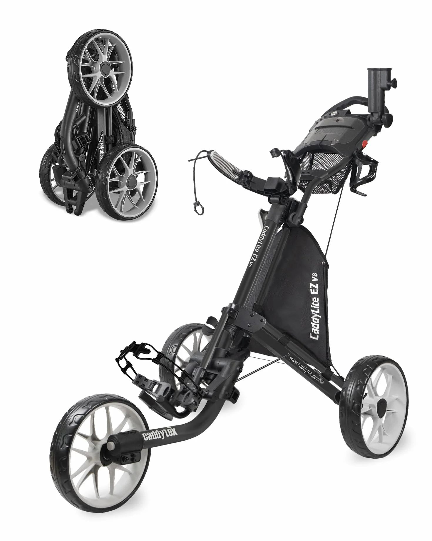 Caddytek CaddyLite EZ V8 Carrello da golf a 3 ruote pieghevole leggero con freno a pedale