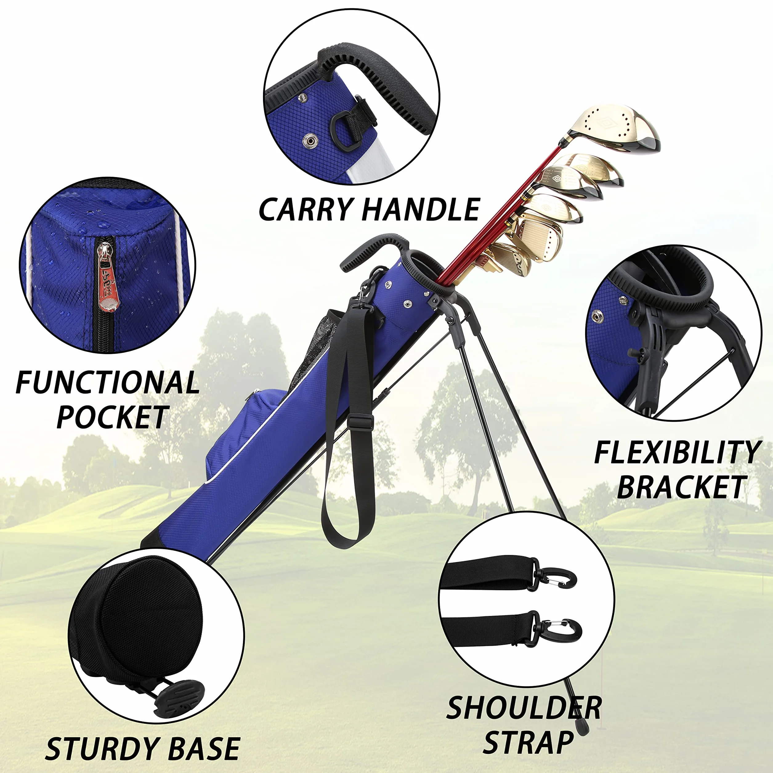 PGM Sacca da golf leggera con cinghia e supporto 2.0, borsa Pitch Putt per Driving Range
