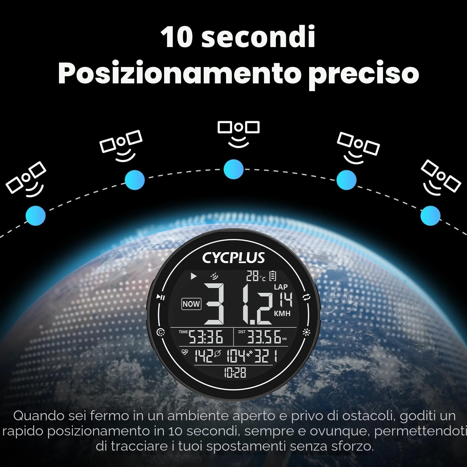 CYCPLUS Computer da bicicletta GPS Tachimetro Senza Fili IPX6 ANT+ Bluetooth 5.0
