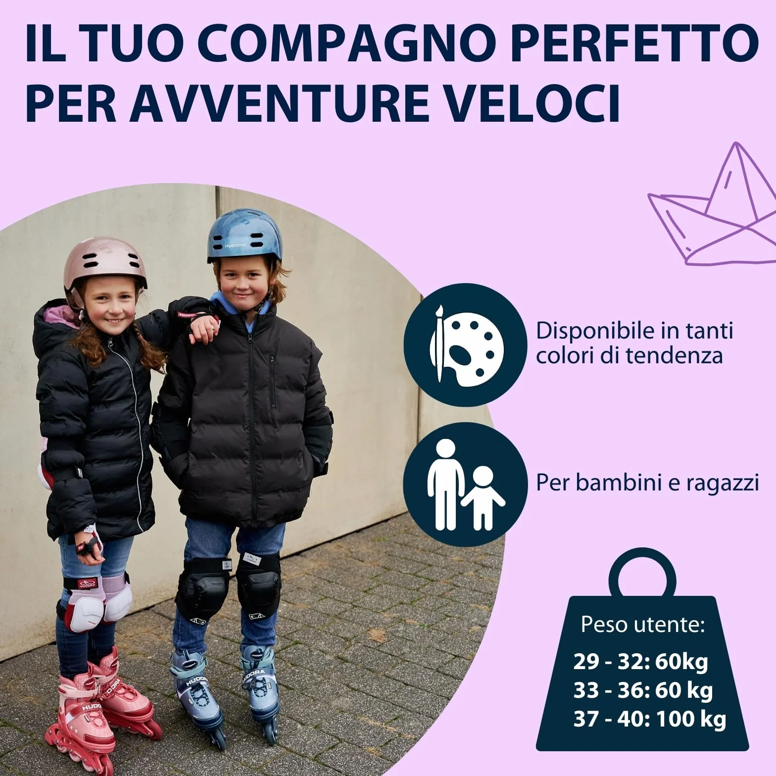 HUDORA Pattini in linea Mia/Leon - Pattini a rotelle regolabili per bambini, ragazzi e adulti