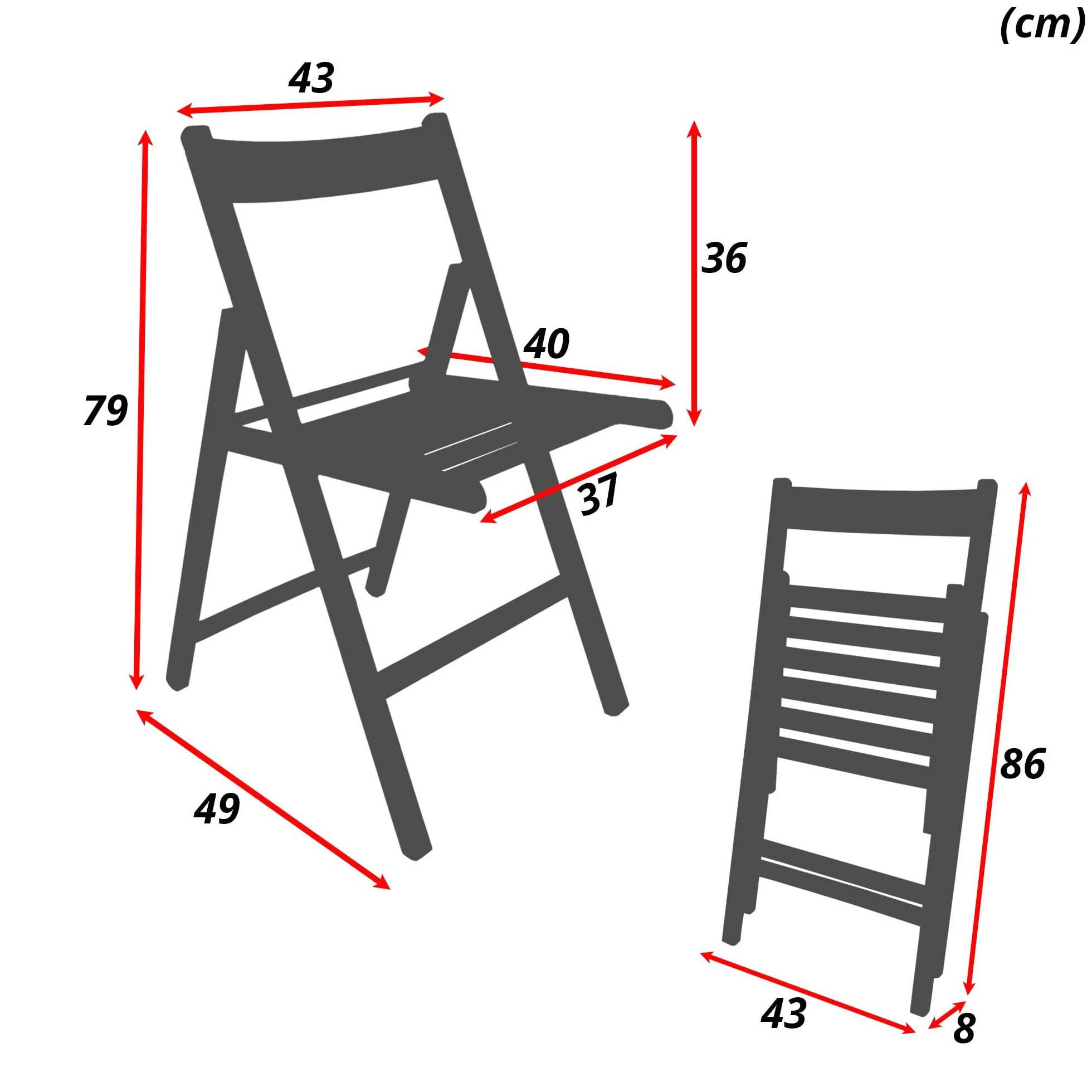 Sicignano Set 2 Sedie Pieghevoli in Legno di Faggio Noce 43x49x79h cm Made in Italy