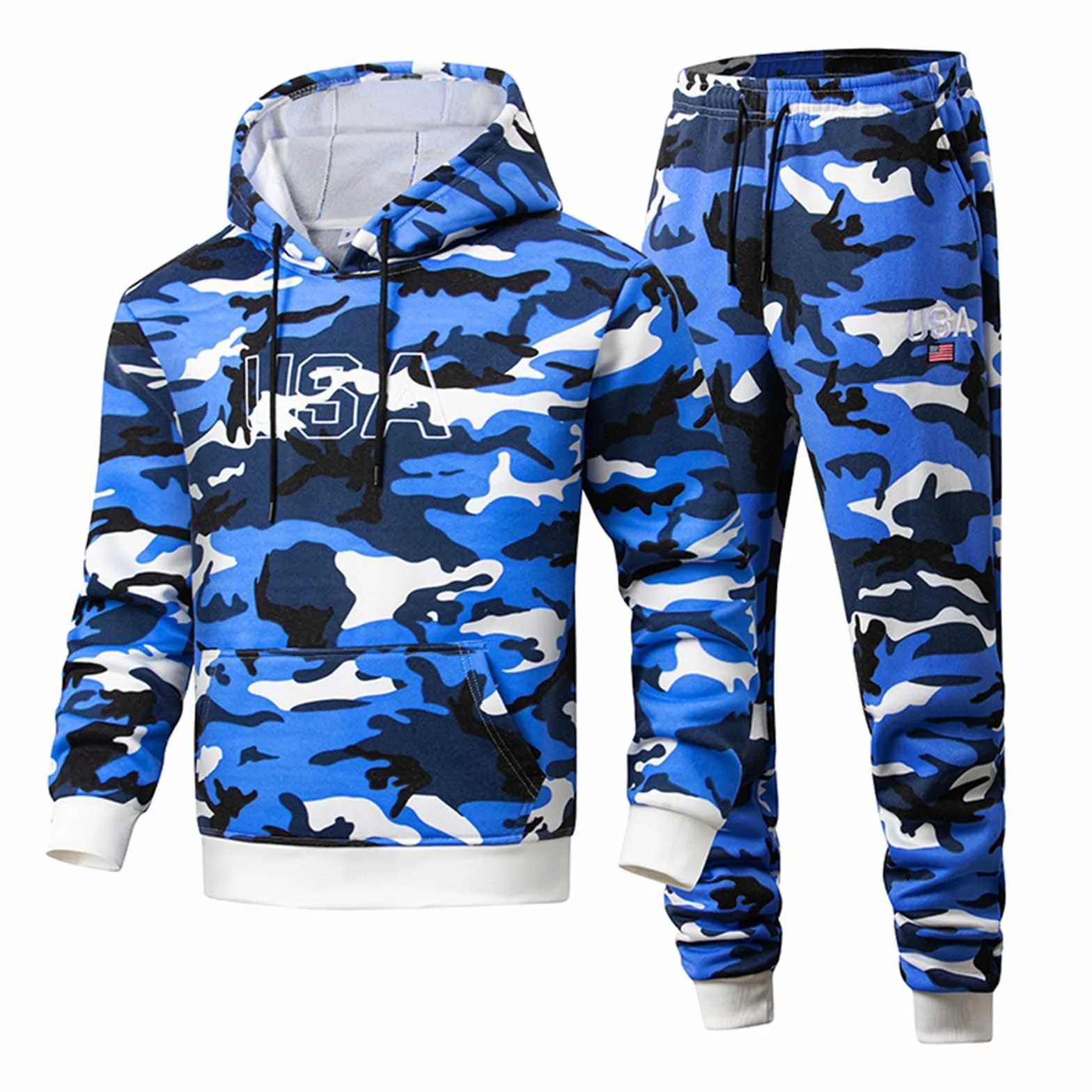 Tuta da ginnastica da uomo mimetica 2 pezzi con cappuccio e pantaloni jogging Activewear Y2K Hip Hop
