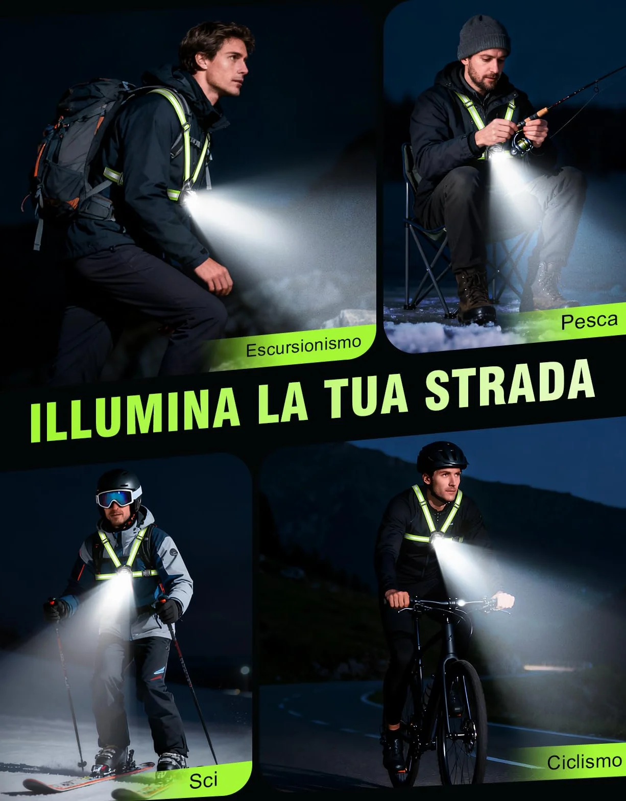 Mohard Luce Running 1800mAh 7 Modalità 45° Regolabile Gilet Catarifrangente USB Ricaricabile IPX4