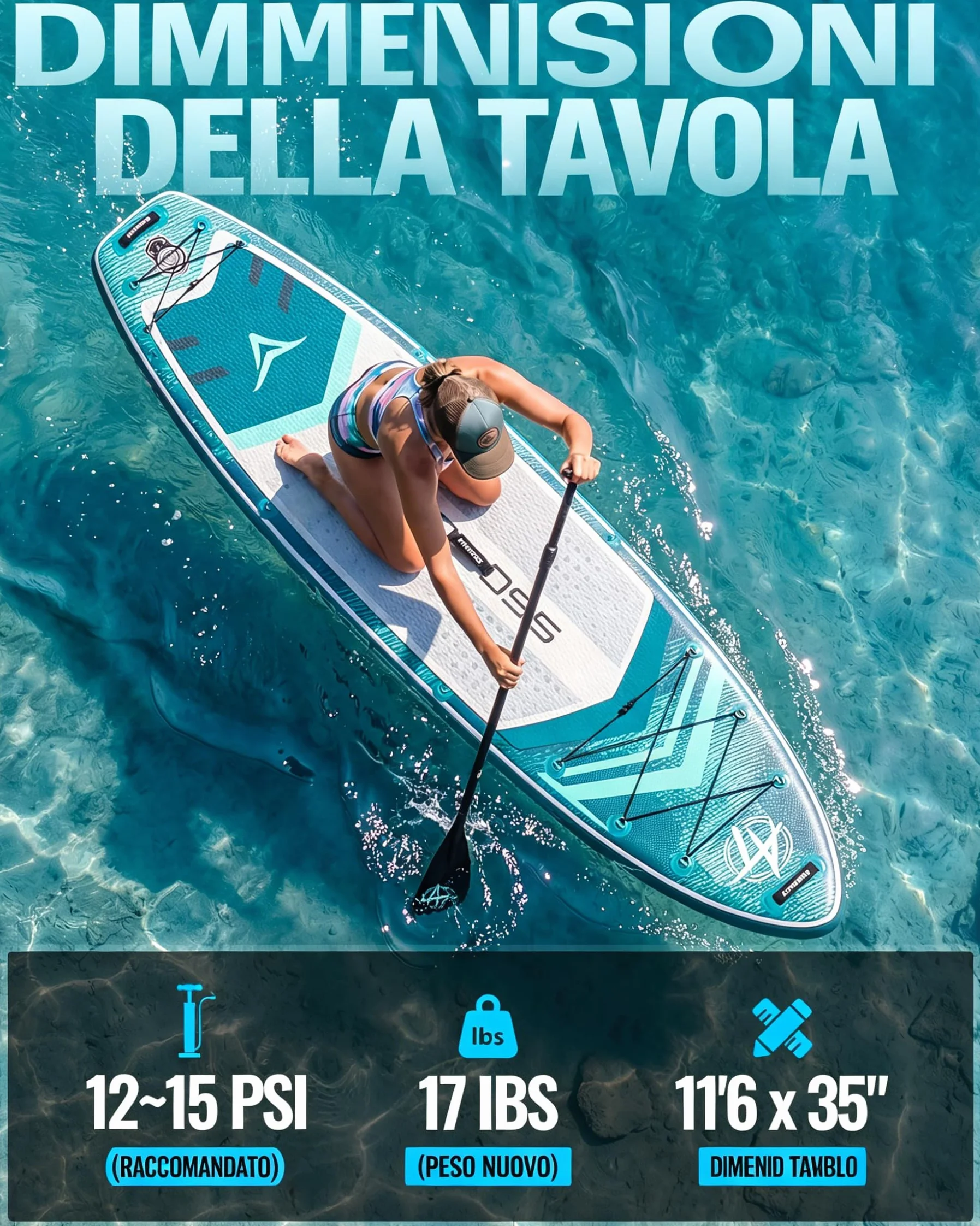 Tavola SUP Gonfiabile 320x84cm Stand Up Paddle Extra Largo per 2 Persone, Portata 200kg, Canoa Gonfiabile Stabile Antiscivolo