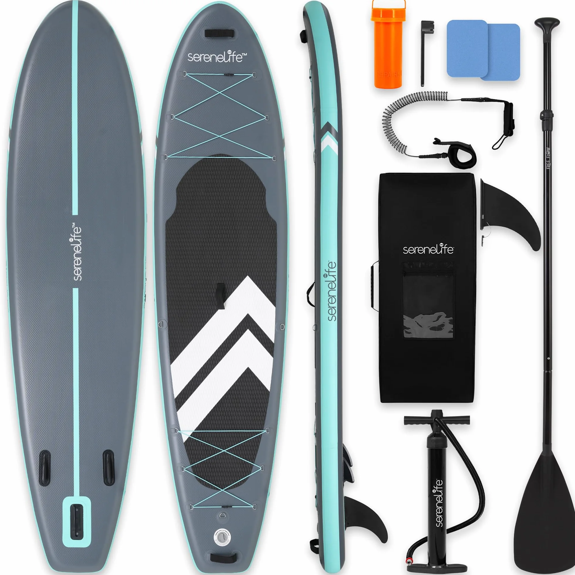 SereneLife SUP Gonfiabile Tavola Stand Up Paddle Board Ultraleggera Larga Stabile Deck EVA Antiscivolo Accessori Premium Capacità 159 kg