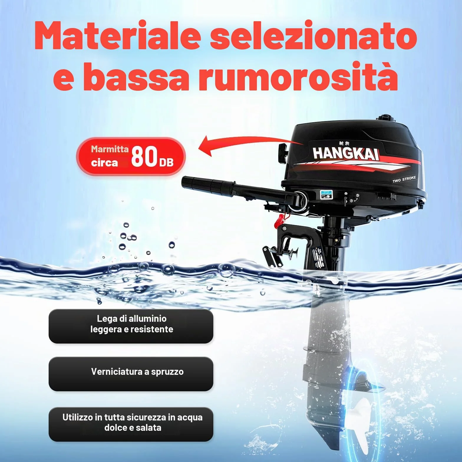 Difu Motore a benzina fuoribordo 6 CV 2 tempi 102 cc 4,4 kW asta corta CDI manuale