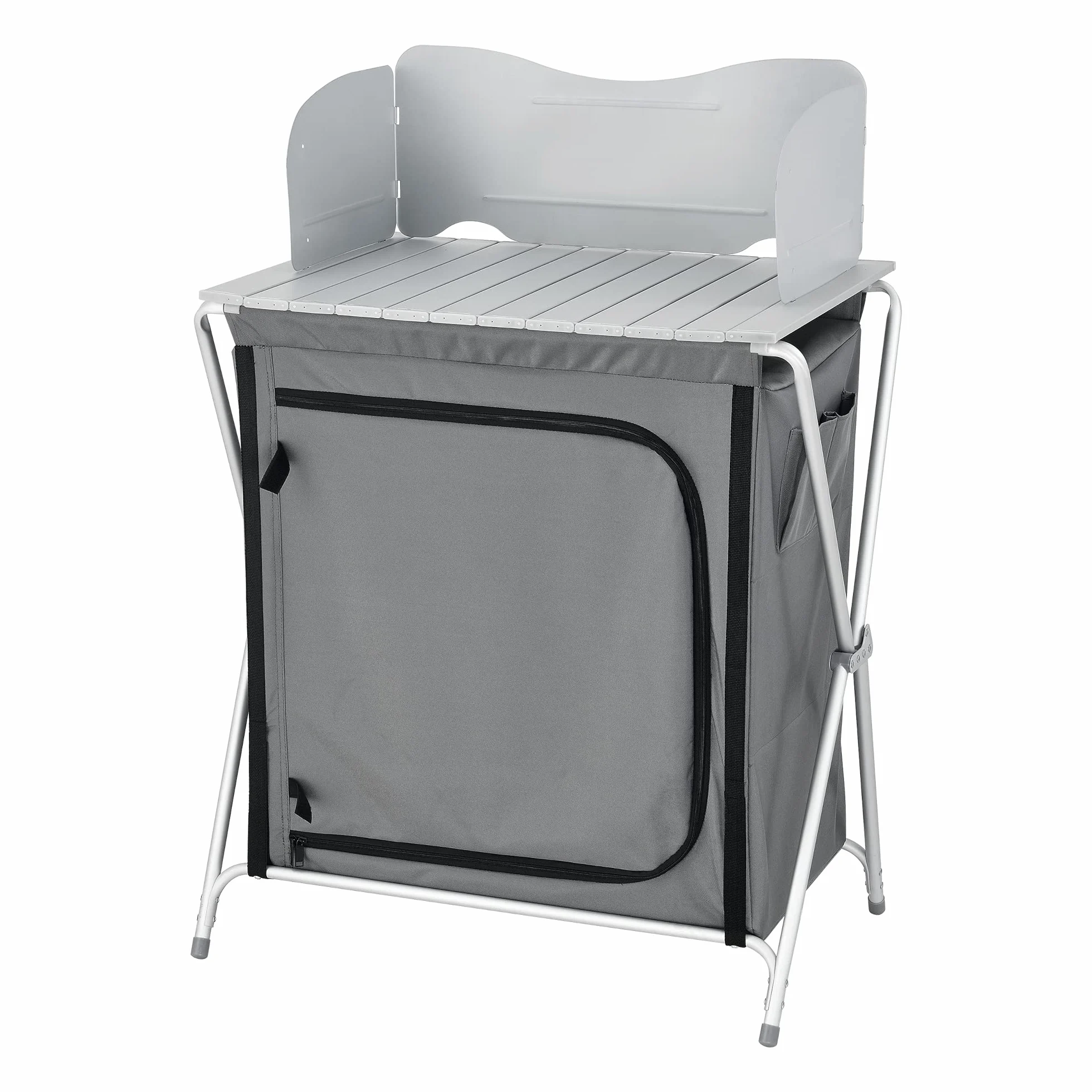 Mobile Portatile da Campeggio Credenza Cucina Pieghevole con Ripiani e Borsa di Trasporto Telaio in Alluminio 110x70x52 cm Grigio Scuro