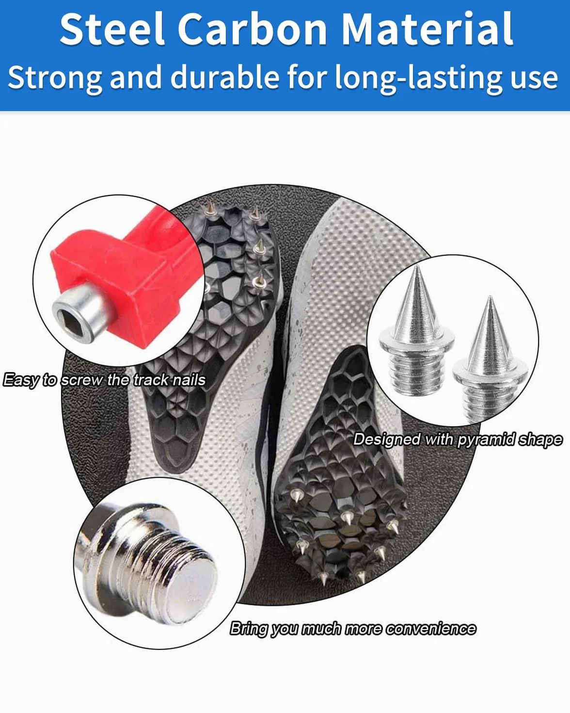 Punte per Scarpe 6 mm Chiave a Spillo, Punte d'Acciaio Piramide Sostituzione per Scarpe Atletiche