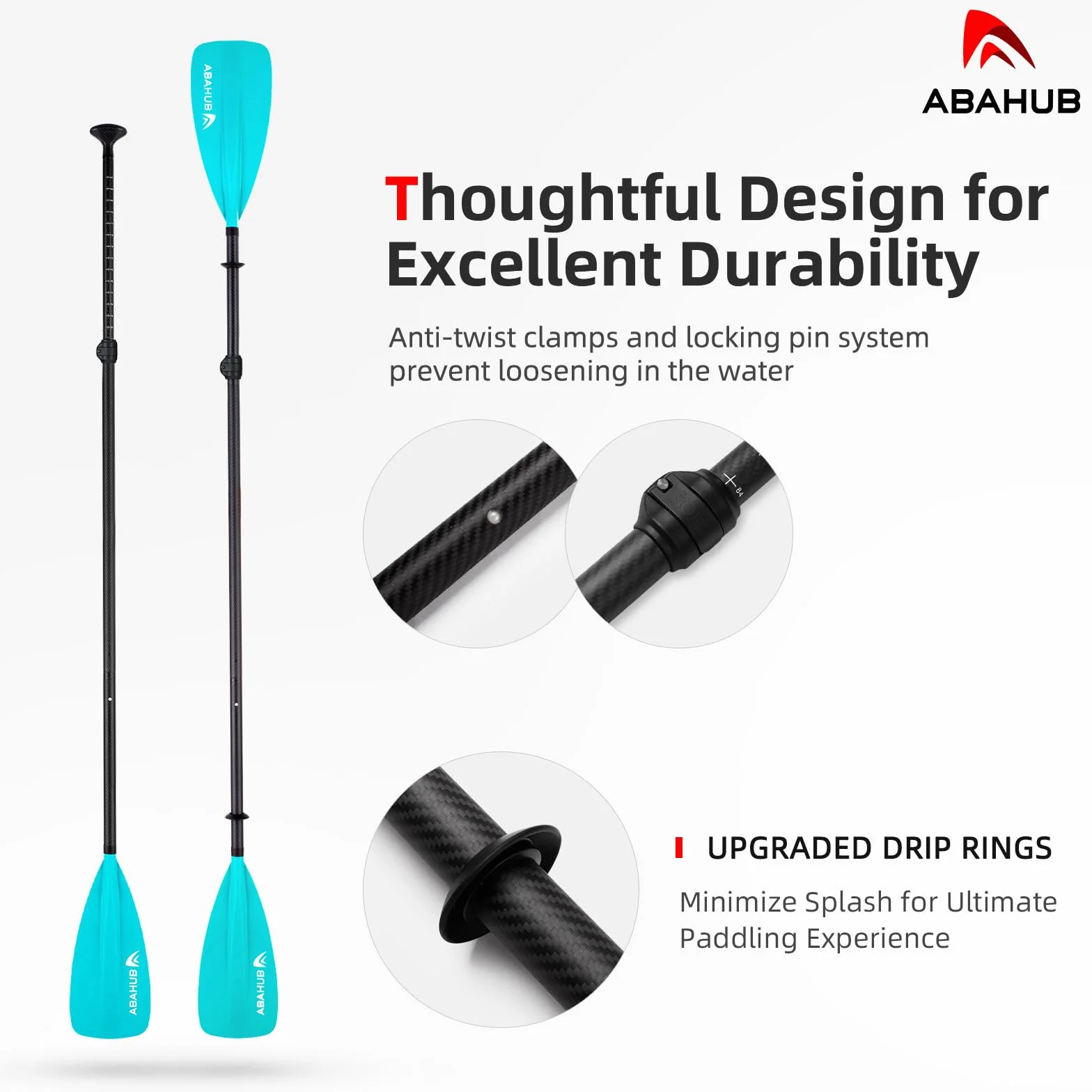 Abahub Pagaia SUP Kayak Carbonio 2 in 1 Pagaia Remi Regolabile Paddle Timone Leggero per Stand up Paddleboard, Albero in Carbonio Nero/Blu/Verde/Grigio/Arancione/Rossa in Plastica Nylon Lama