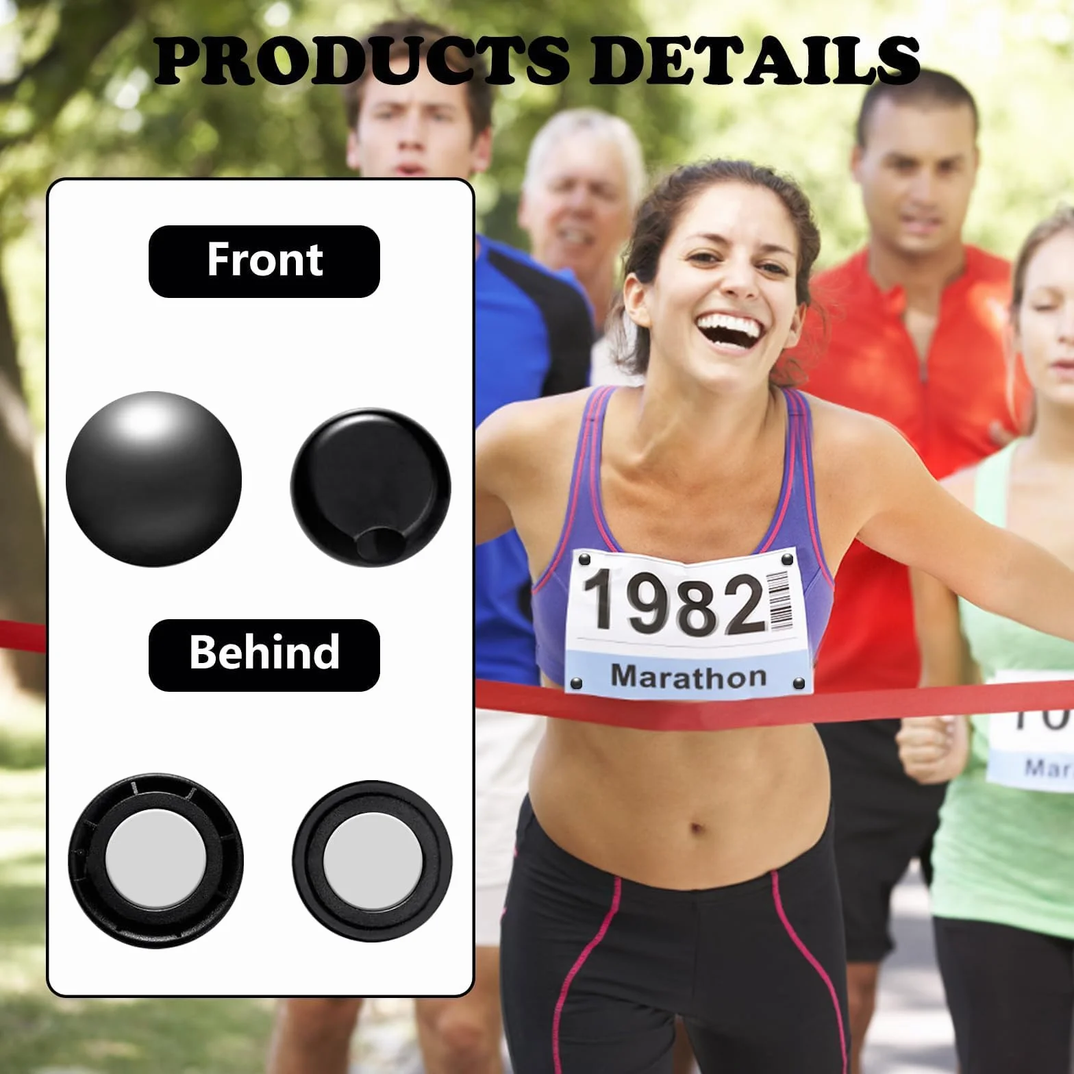 Fermagli per pettorali da corsa maratona, portanumero, magneti, fibbia, bianco nero, 12 pezzi