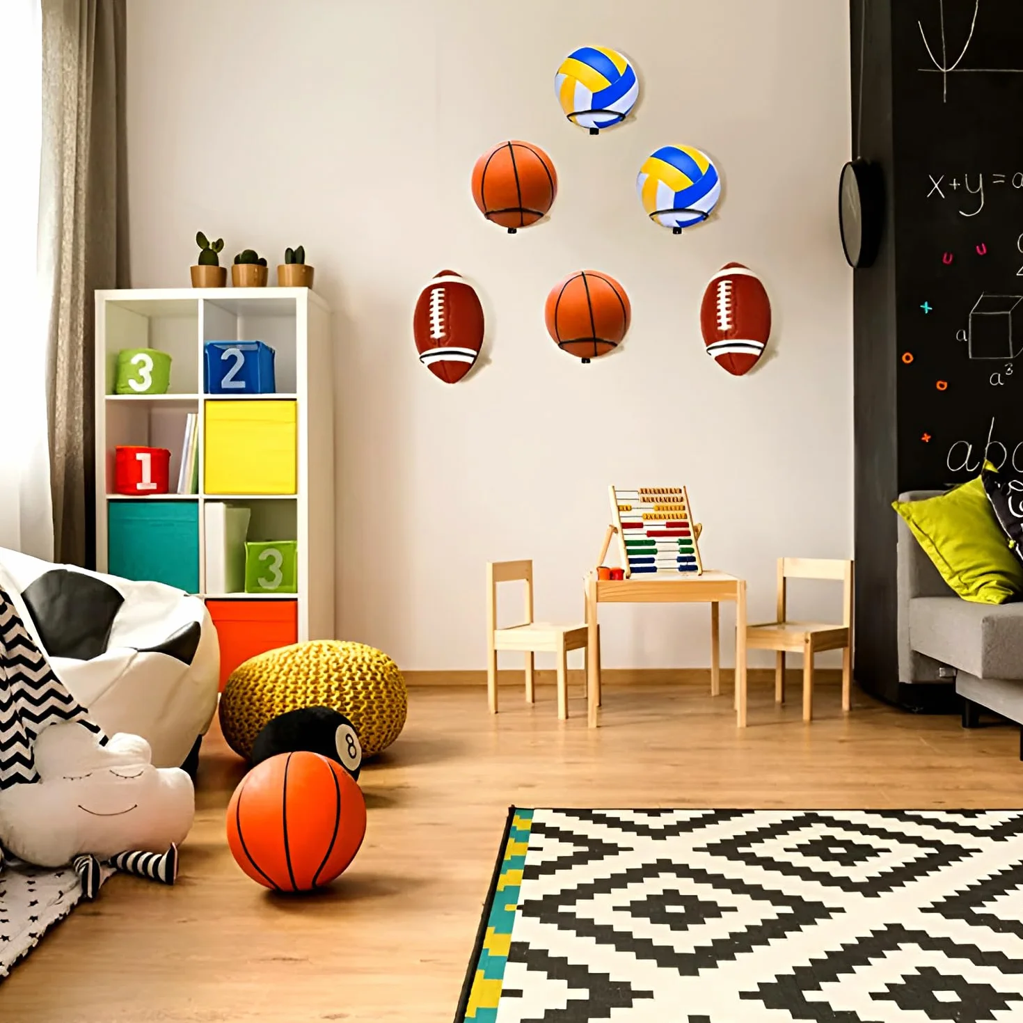 Porta Palloni Da Muro In Metallo 4 Pezzi per Pallacanestro, Calcio, Pallavolo, Rugby con 12 Viti
