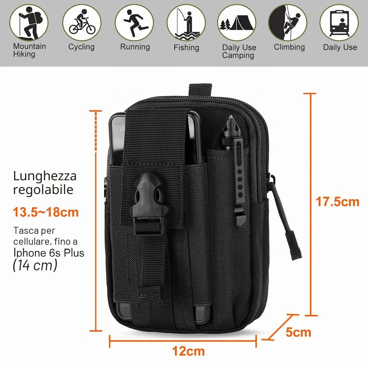 Unigear Marsupio Tattico da Cintura 1000D con Moschettone per Ciclismo, Escursionismo
