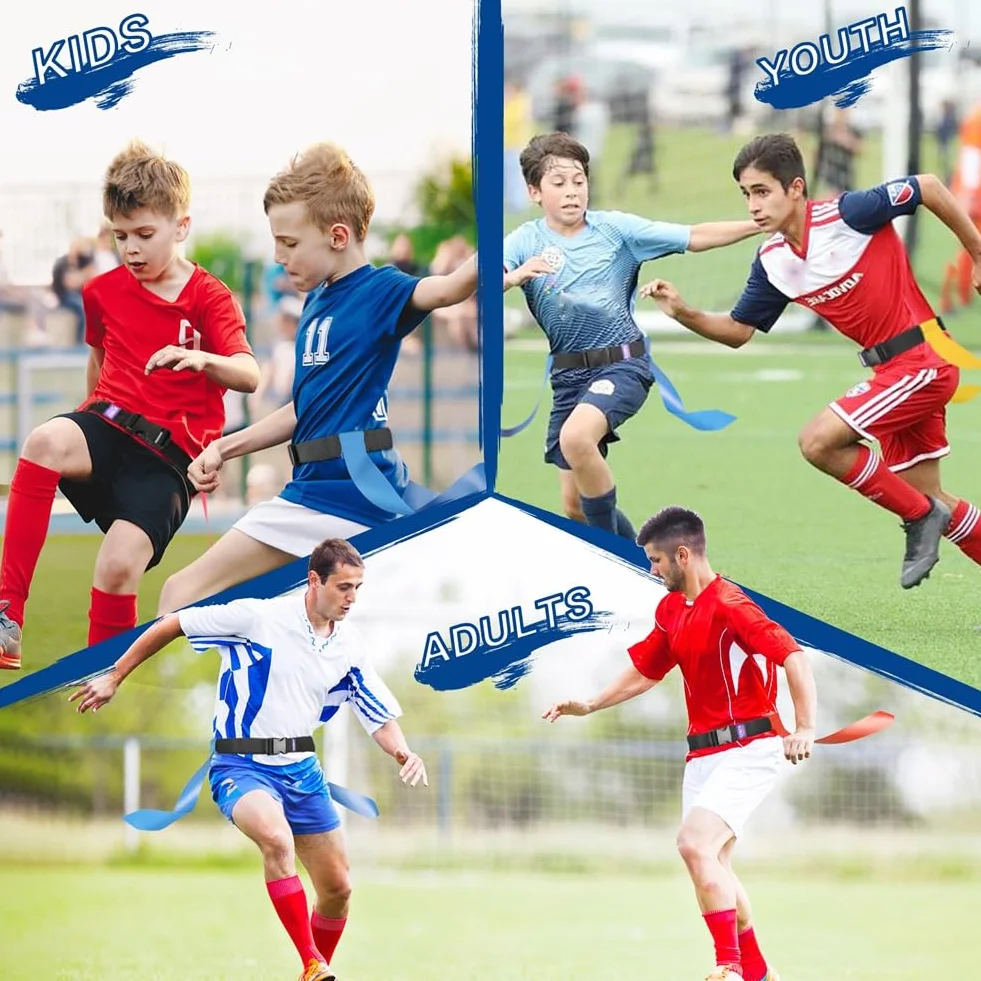 Set di Cinture da Calcio Flag Football, 14 Giocatori, Regolabile, per Allenamento