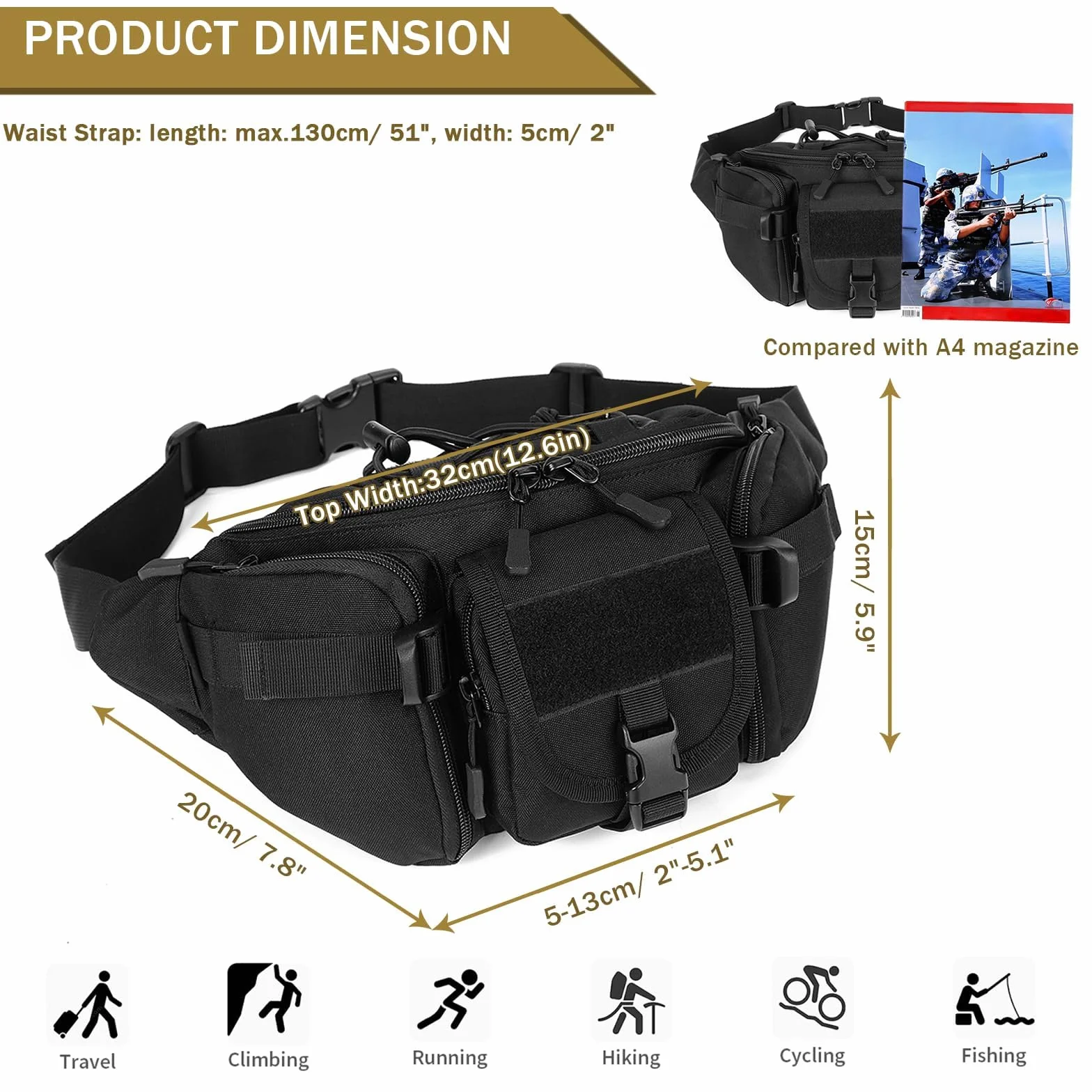 Huntvp Marsupio Tattico Sportivo Borsa Petto Militare per Campeggio Escursione Ciclismo Viaggio Trekking Outdoor