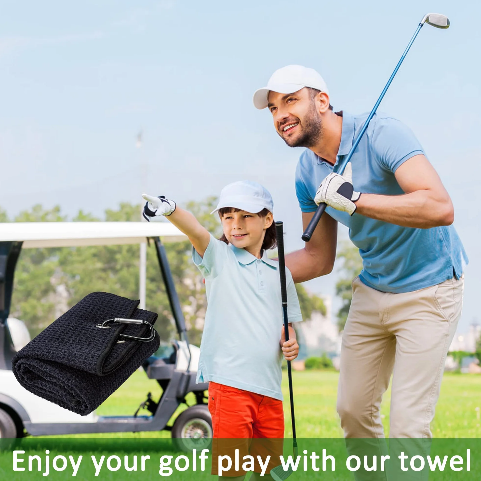 Asciugamano da Golf in Microfibra 2 Pezzi Ripiegabile con Moschettone Asciugatura Rapida 60x40cm