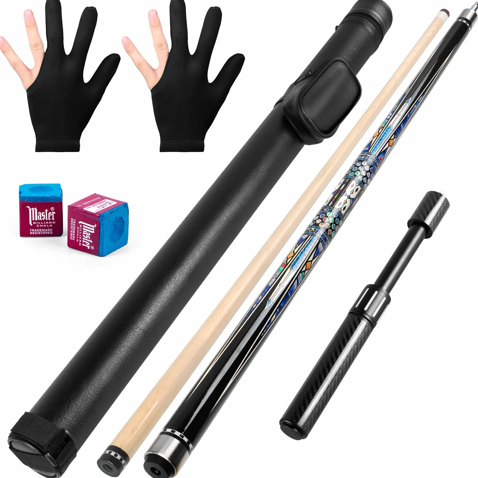 Kmise Bastone da biliardo in acero canadese con asta a bassa deflessione e prolunga telescopica in fibra di carbonio, set con custodia in pelle