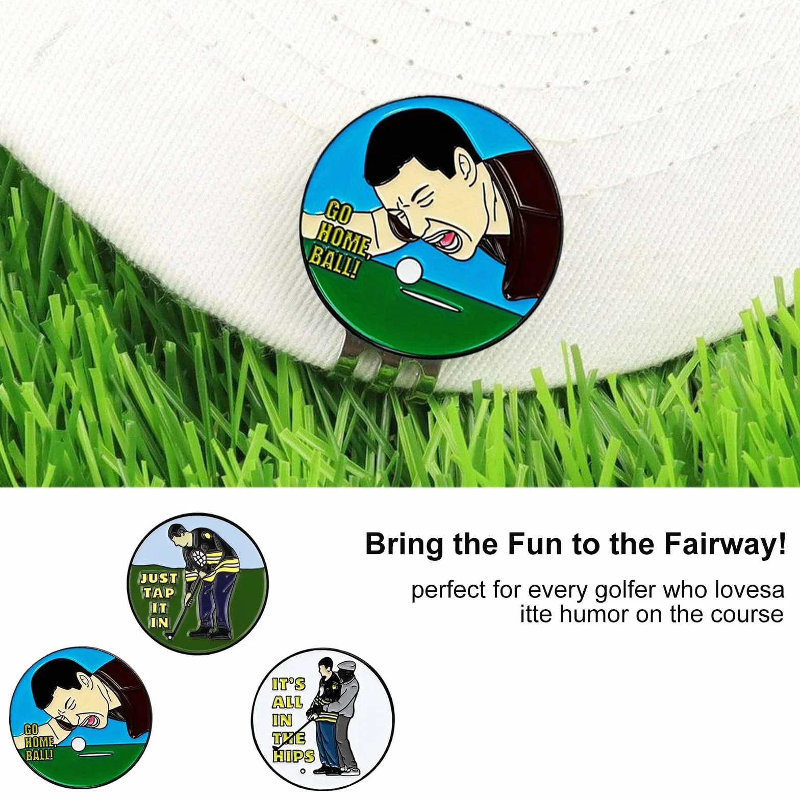 Set di 4 Pezzi Accessori da Golf Marcatori per Palline Happy Gilmore con Clip Magnetica per Cappello