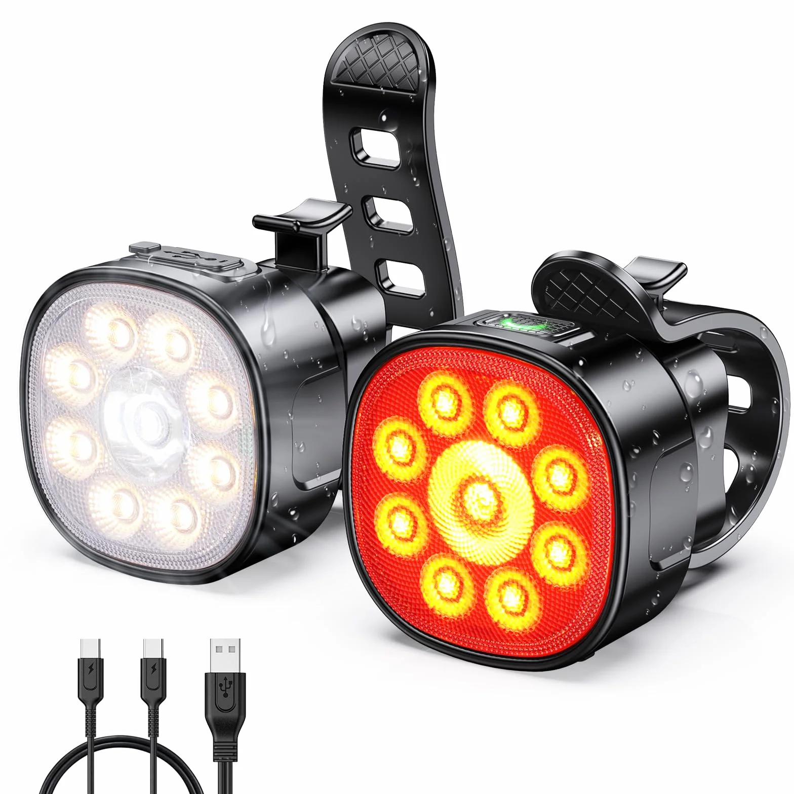 Luci Bicicletta LED Anteriore e Posteriore Ricaricabili USB IP65, Kit 8+7 Modalità Super Luminose per Bici Strada