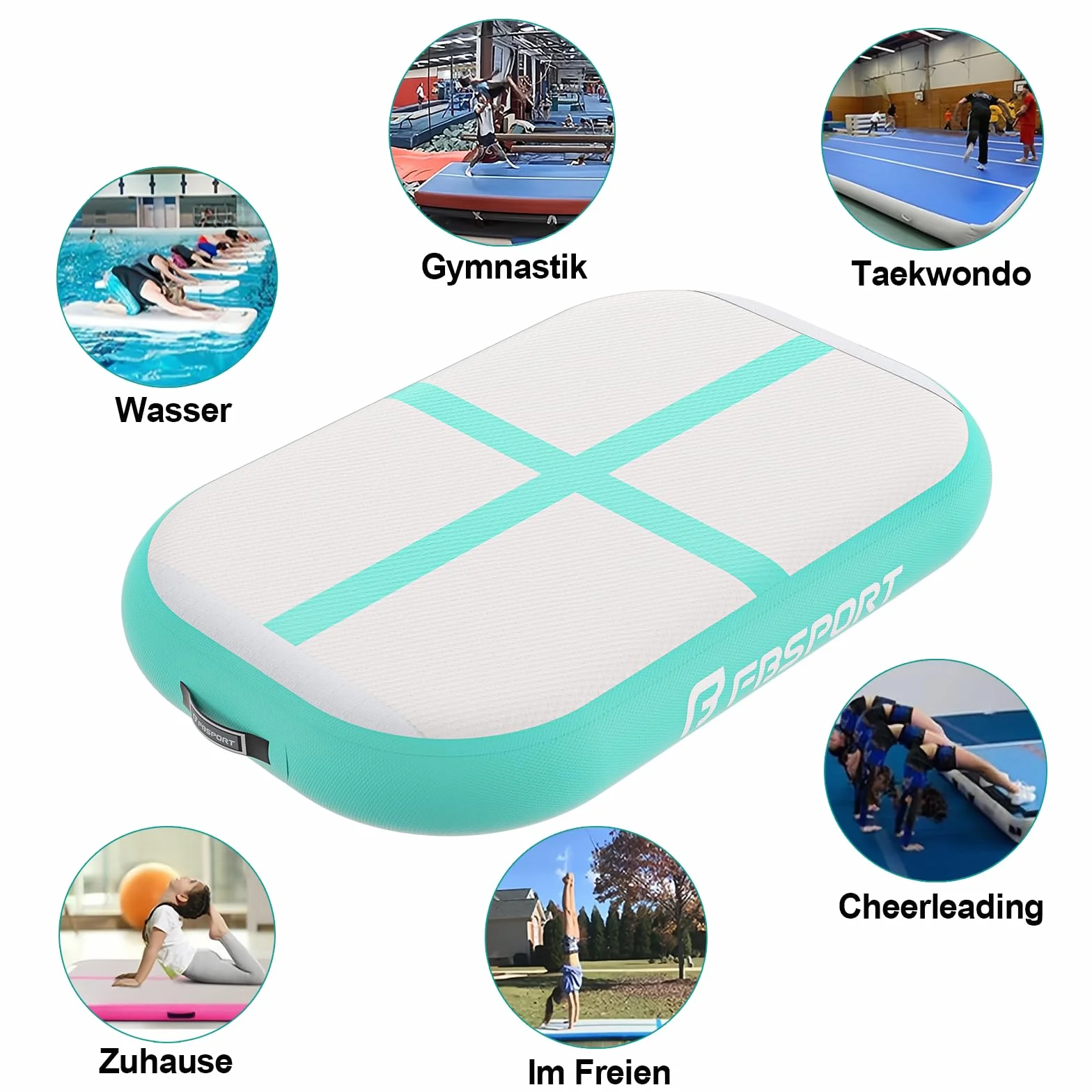 FBSPORT Airtrack Matte, Altezza 10 cm, Spessore 60 cm, Tumbling Matte Gonfiabile, Ginnastica con Pompa ad Aria, Tappeto da Allenamento con Borsa, Tappeto da Ginnastica per Casa, Esterno, Yoga