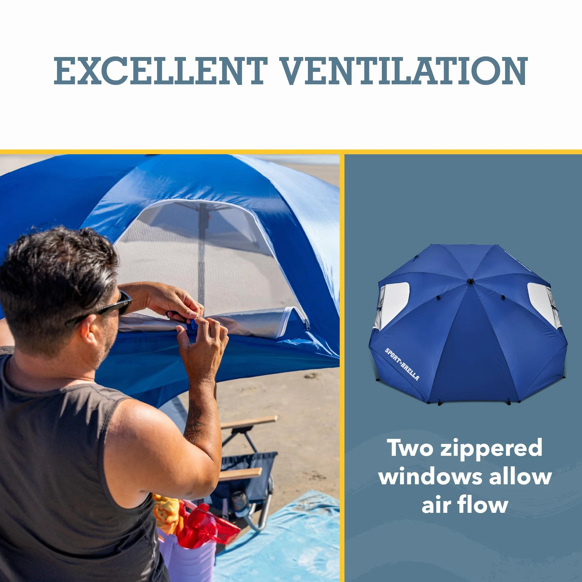 Sport-Brella Premiere UPF 50+ Umbrella Shelter for Sun and Rain Protection (8-Foot), Premiere Blue