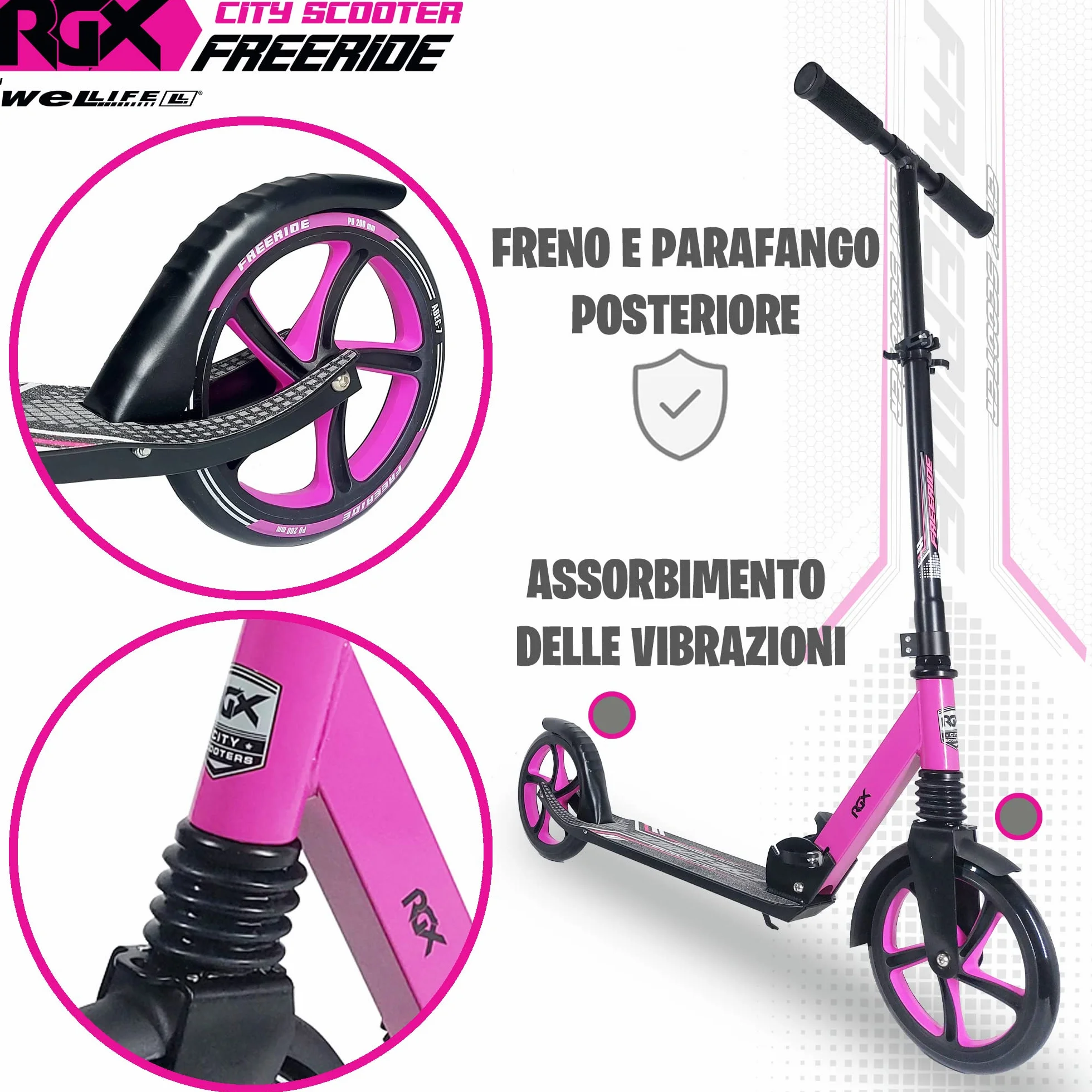 Monopattini Freeride RGX 200mm Sospensione Anteriore Pieghevole per Adulti e Bambini