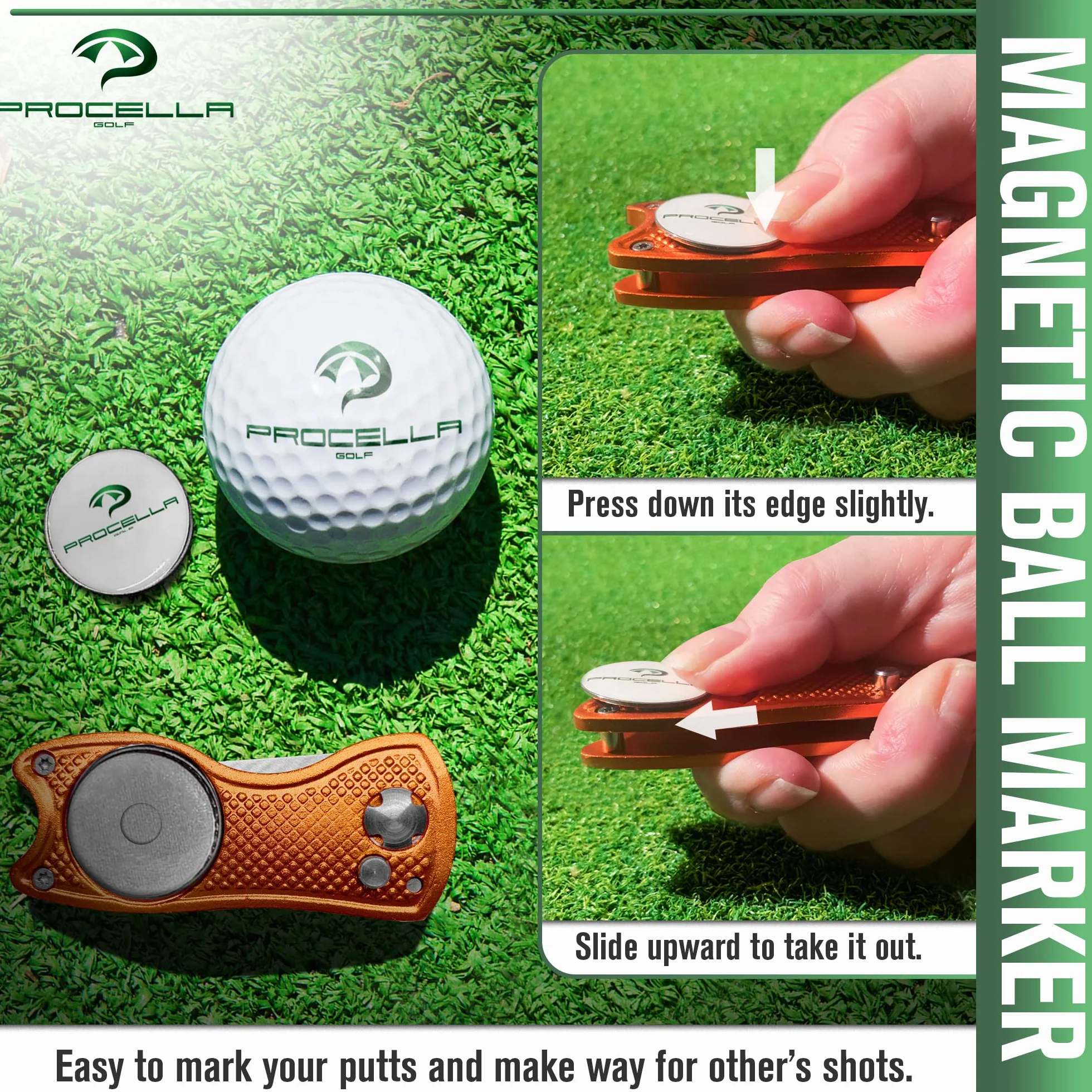 Procella Strumento di Riparazione Divot da Golf in Metallo Massiccio con Clip per Cappello