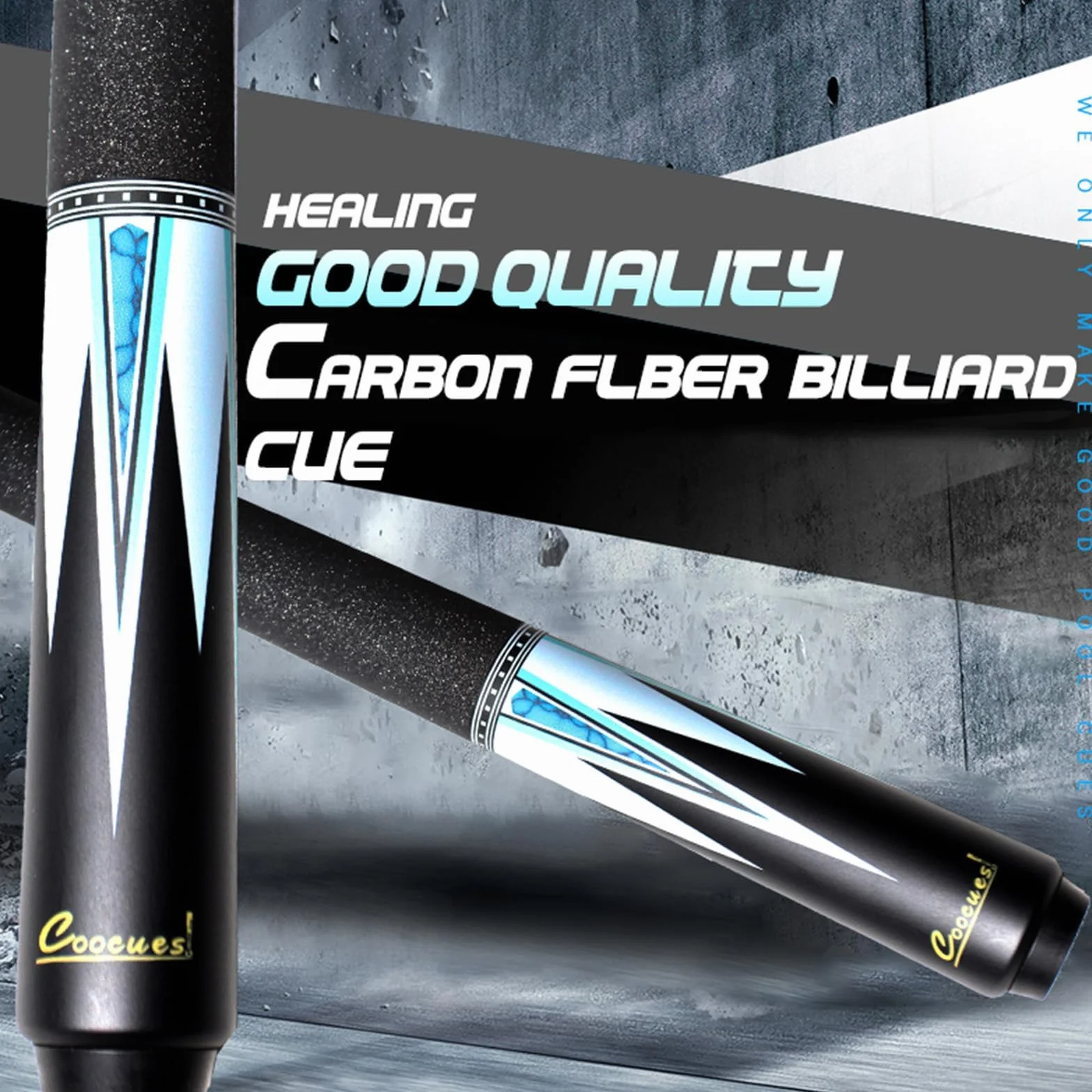 KHEALING Stecca da Biliardo Professionale Fibra di Carbonio Nera 12,5 mm 147 cm