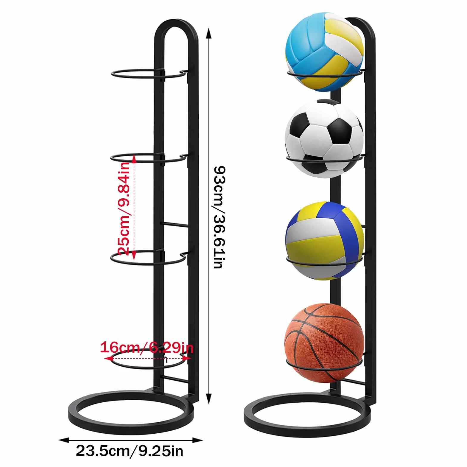 Rastrelliera da Basket Verticale Porta Palloni Scaffale Stoccaggio Rimovibile per Canestro Rugby Pallavolo Calcio