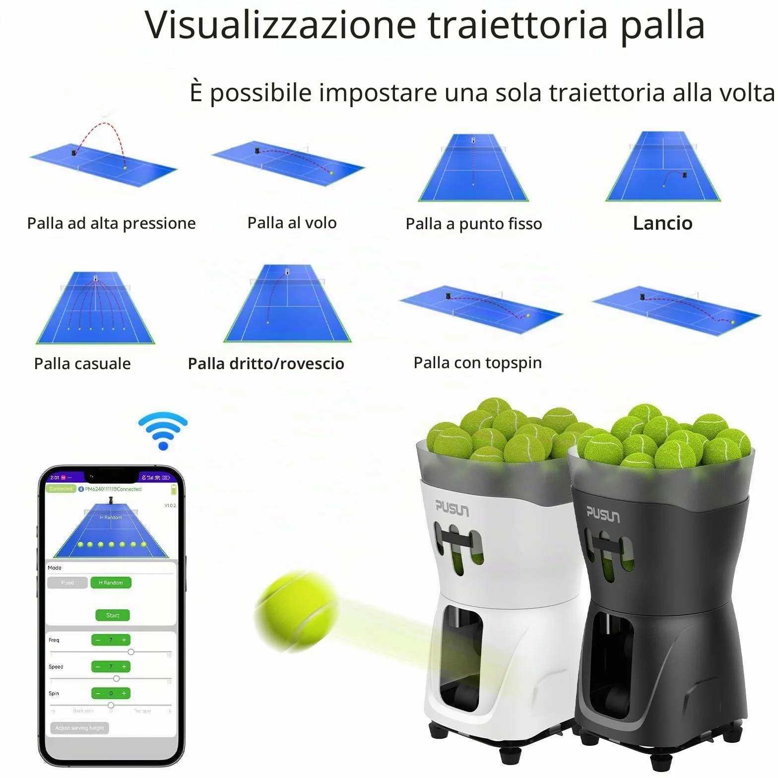 PT-Mini Pro Maszyna do piłek tenisowych automatyczna z pilotem i aplikacją, bateryjna, zbiornik 65+ piłek