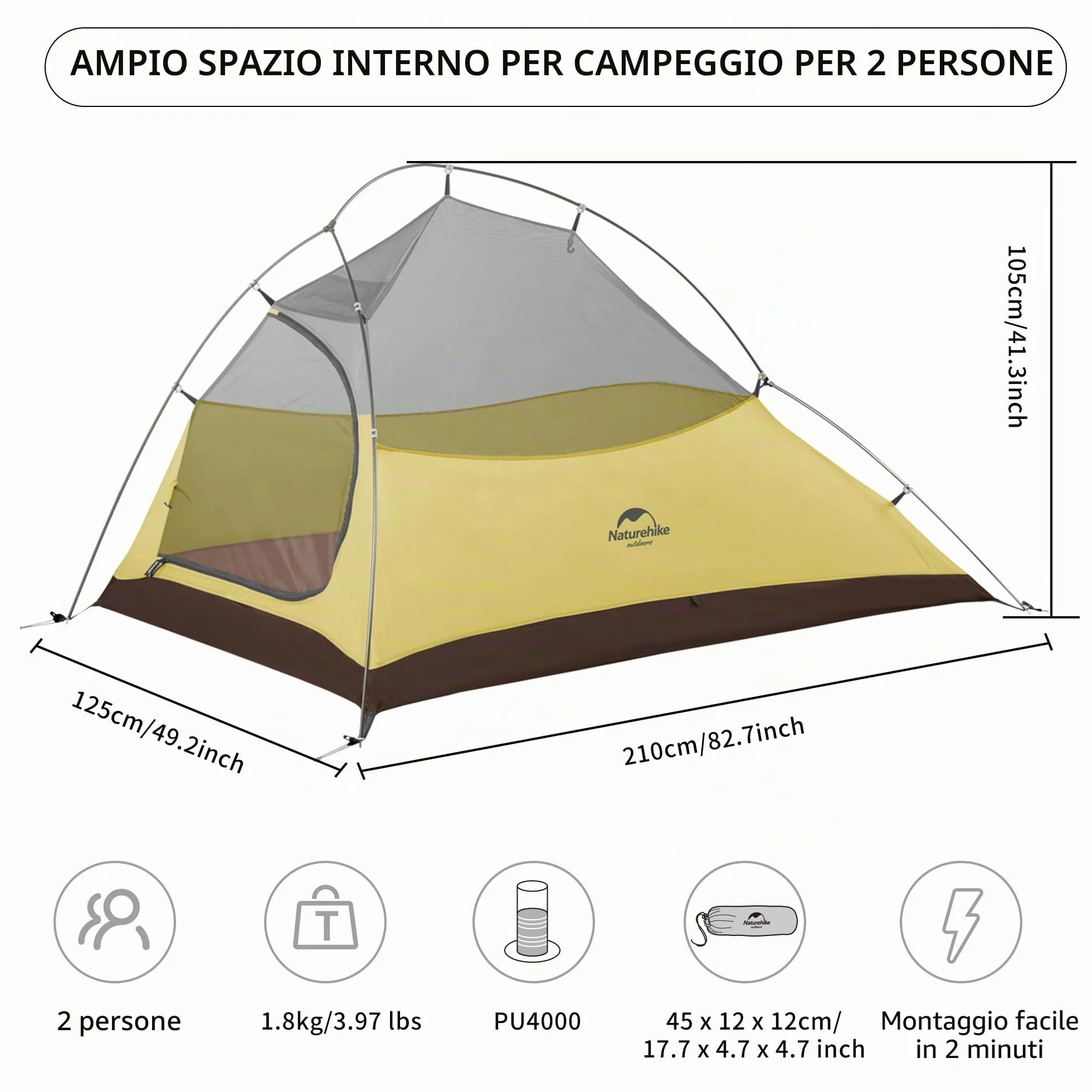 Naturehike Cloud-up 2 Persona Tenda Campeggio Doppio Strato 3-4 Stagioni