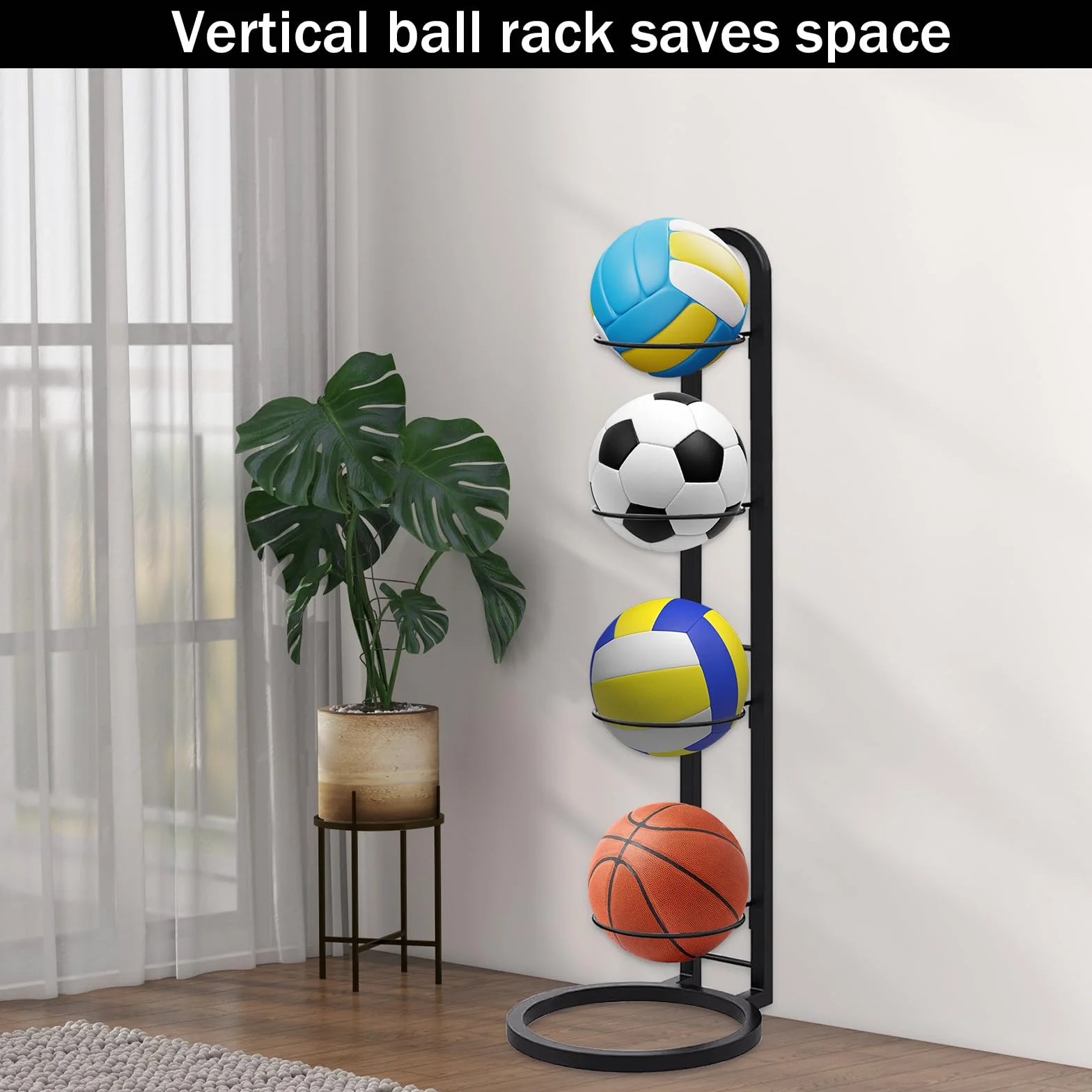 Rastrelliera da Basket Verticale Porta Palloni Scaffale Stoccaggio Rimovibile per Canestro Rugby Pallavolo Calcio