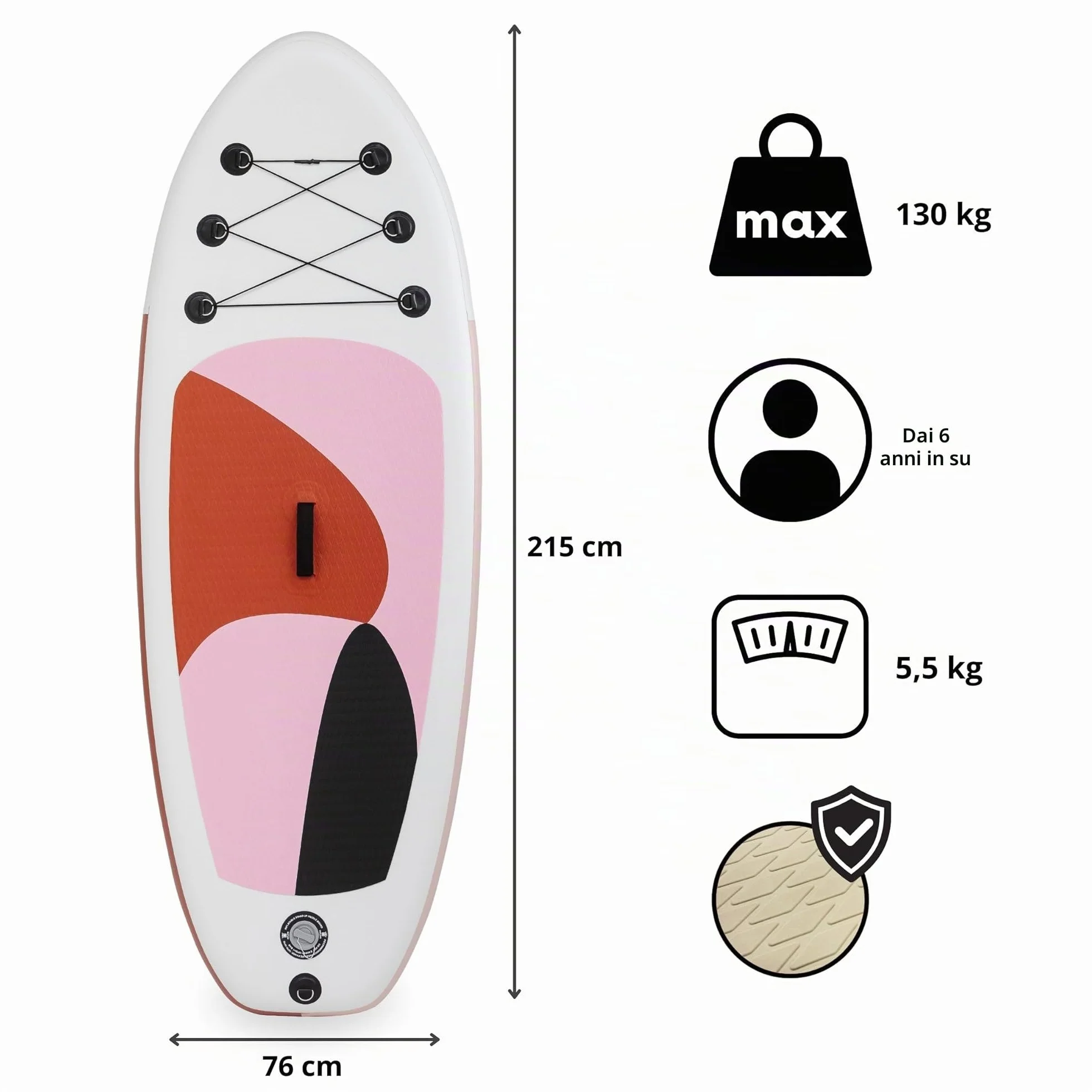 HyperMotion Tavola da SUP gonfiabile per bambini 15 cm paddleboard set con pagaia regolabile pompa guinzaglio zaino impermeabile 130 kg