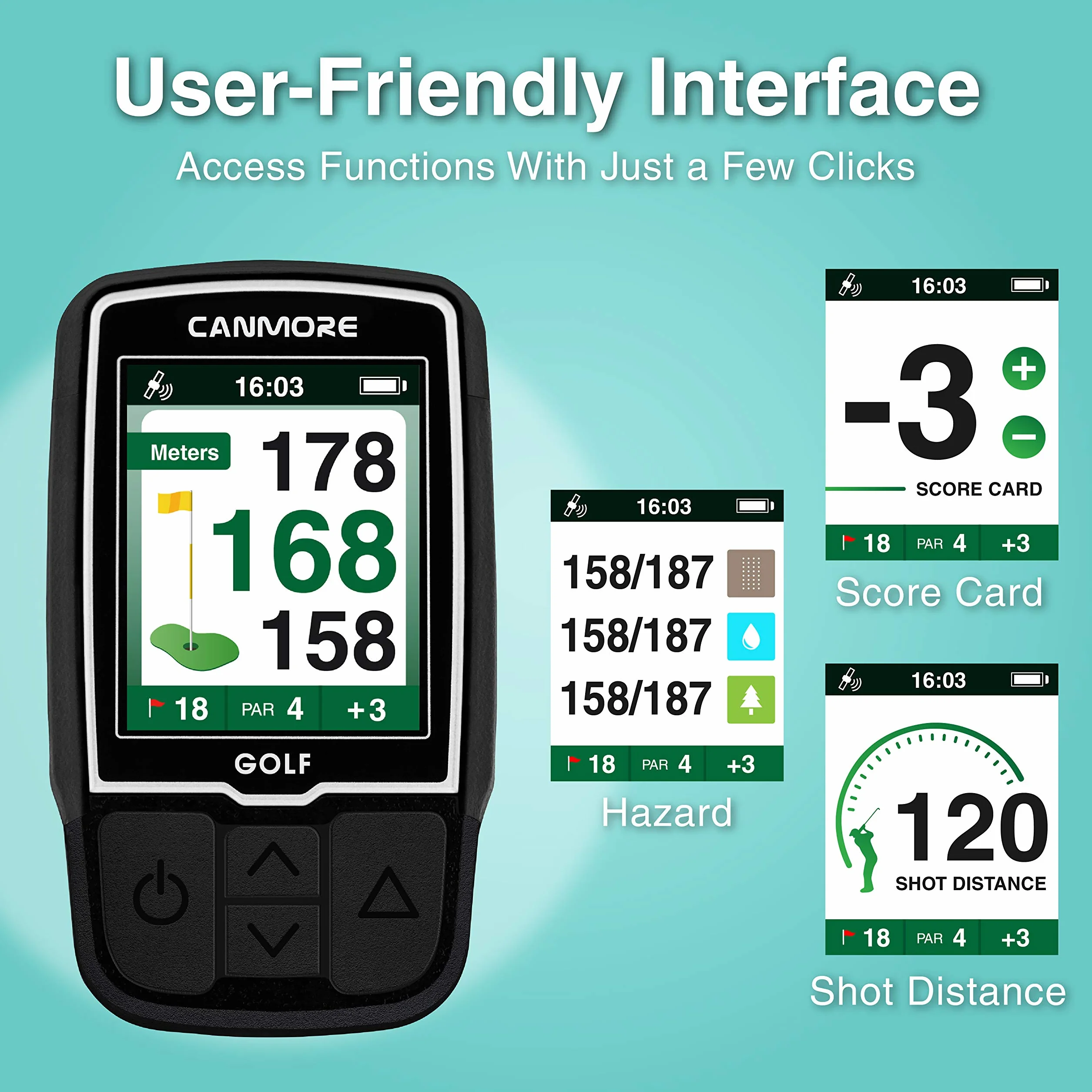 CANMORE HG200 GPS da golf portatile e borsa - Display a colori con oltre 41.000 dati sui campi - Resistente all'acqua - Arancione