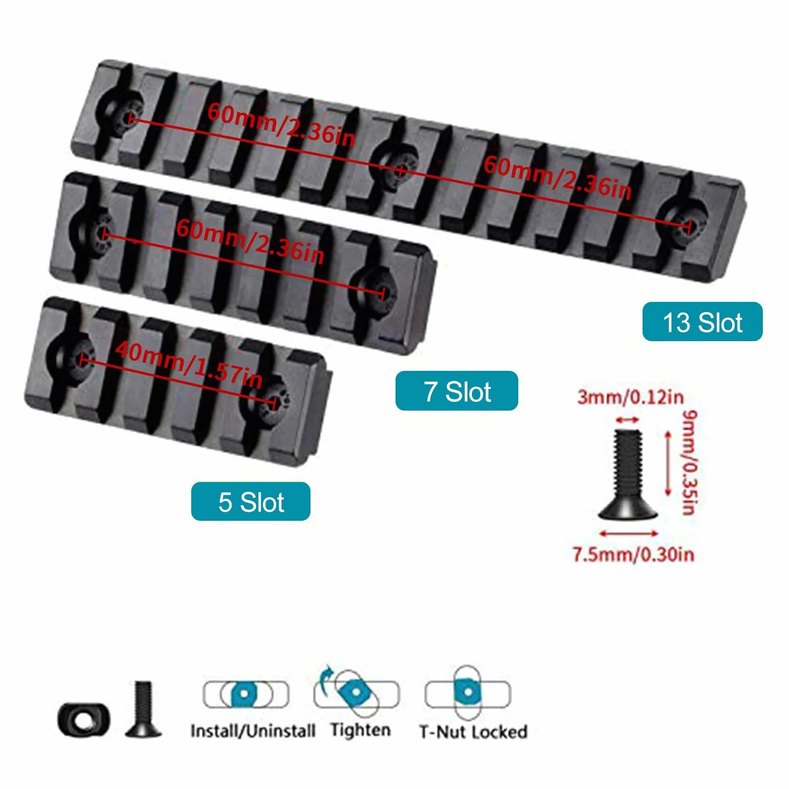Picatinny Rail 5-Slot 7-Slot 13-Slot Alluminio Leggero 3 Pezzi per Caccia