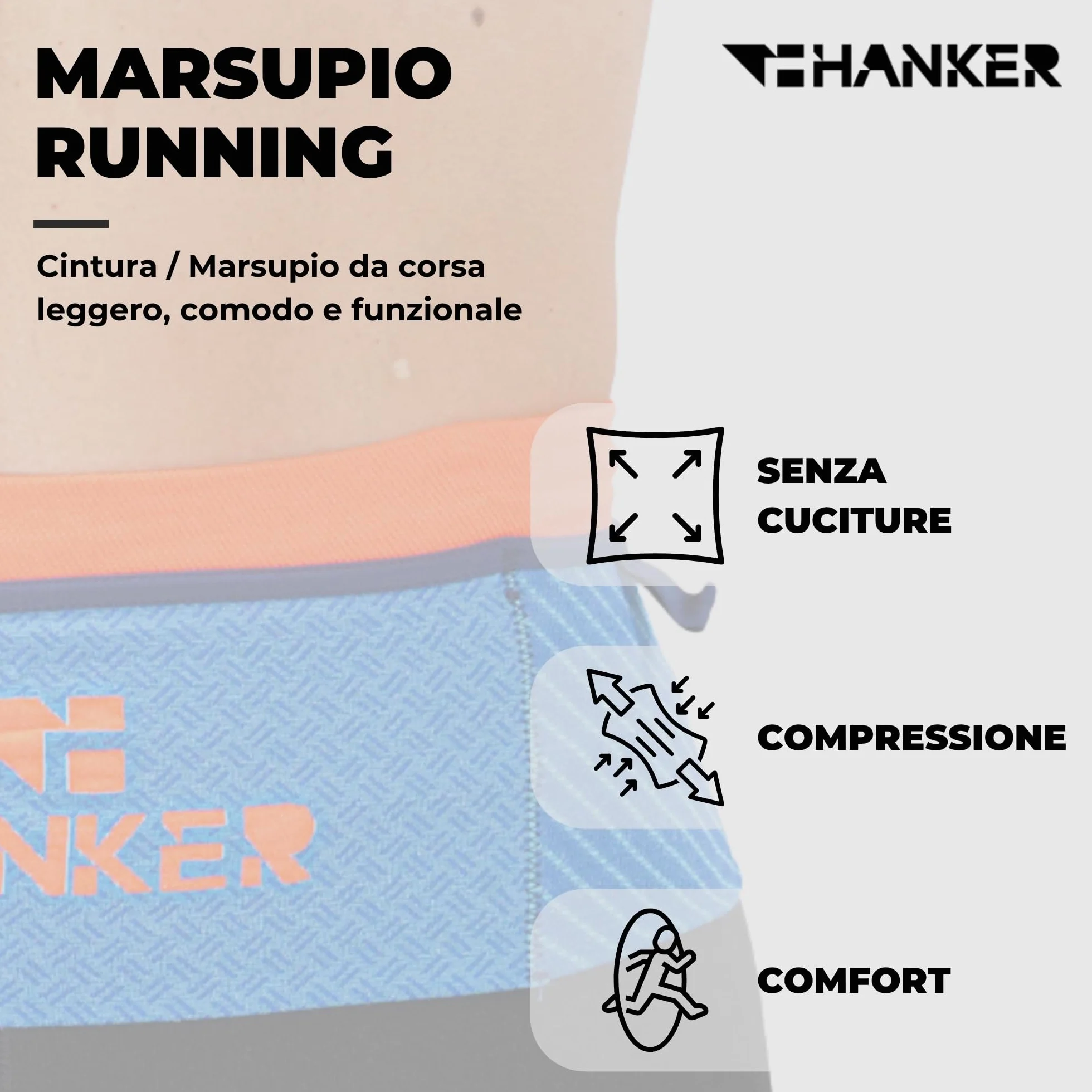 Marsupio Running Unisex con Porta Borraccia 500ml – Cintura Sportiva per Corsa, Trail e Palestra