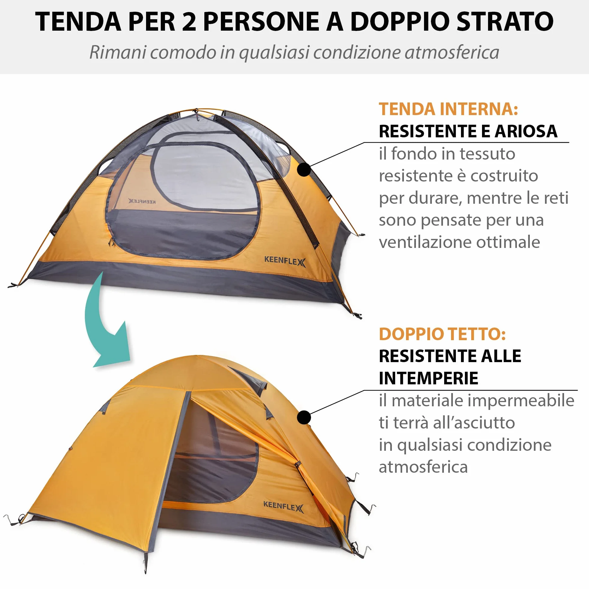 Tenda da campeggio ultraleggera 2 persone 2300 g