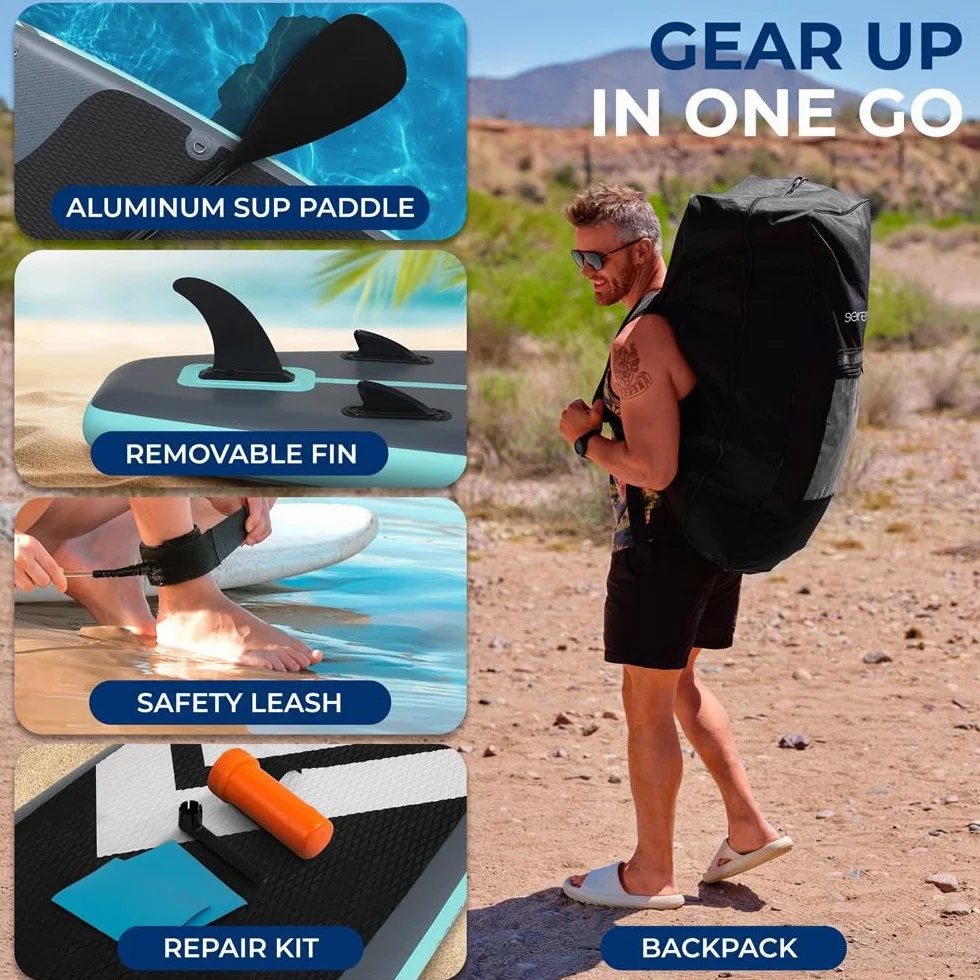 SereneLife SUP Gonfiabile XL, Tavola Sup Extra Larga per Adulti, Stand Up Paddle Board per Bambini e Animali, Deck Antiscivolo, Design Stabile e Leggero, Accessori Premium, Capacità 200 kg