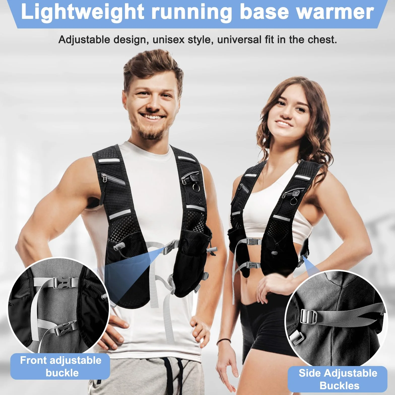 Gilet Running Super Leggero con 2 Borraccia Morbida 500ml, Zaino Trail Running per Uomo e Donna, Cinghie Pettorali Regolabili, Riflettente Traspirante per Corsa Maratona