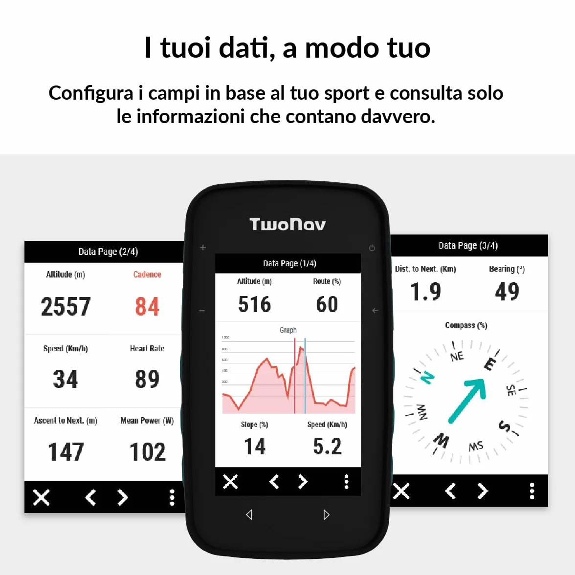 TwoNav Cross Plus (32 GB) + Carta completa Italia TomTom, GPS con schermo da 3,2 pollici per MTB, ciclismo, trekking o escursionismo