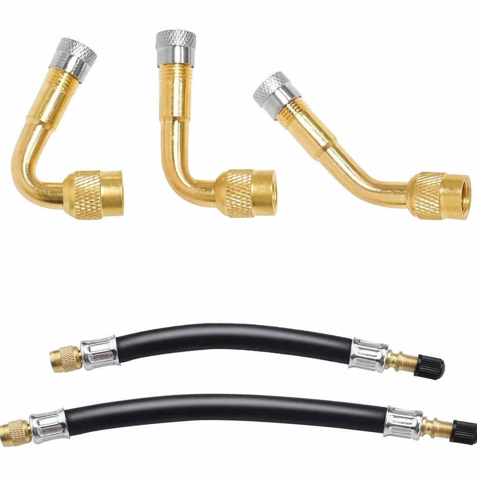 Estensione Valvola Pneumatico Set, 3 Pezzi Angolo Estensori di Valvole con 2 Pezzi Gomma Estensori Valvola per Auto Bici Camion Motocicletta