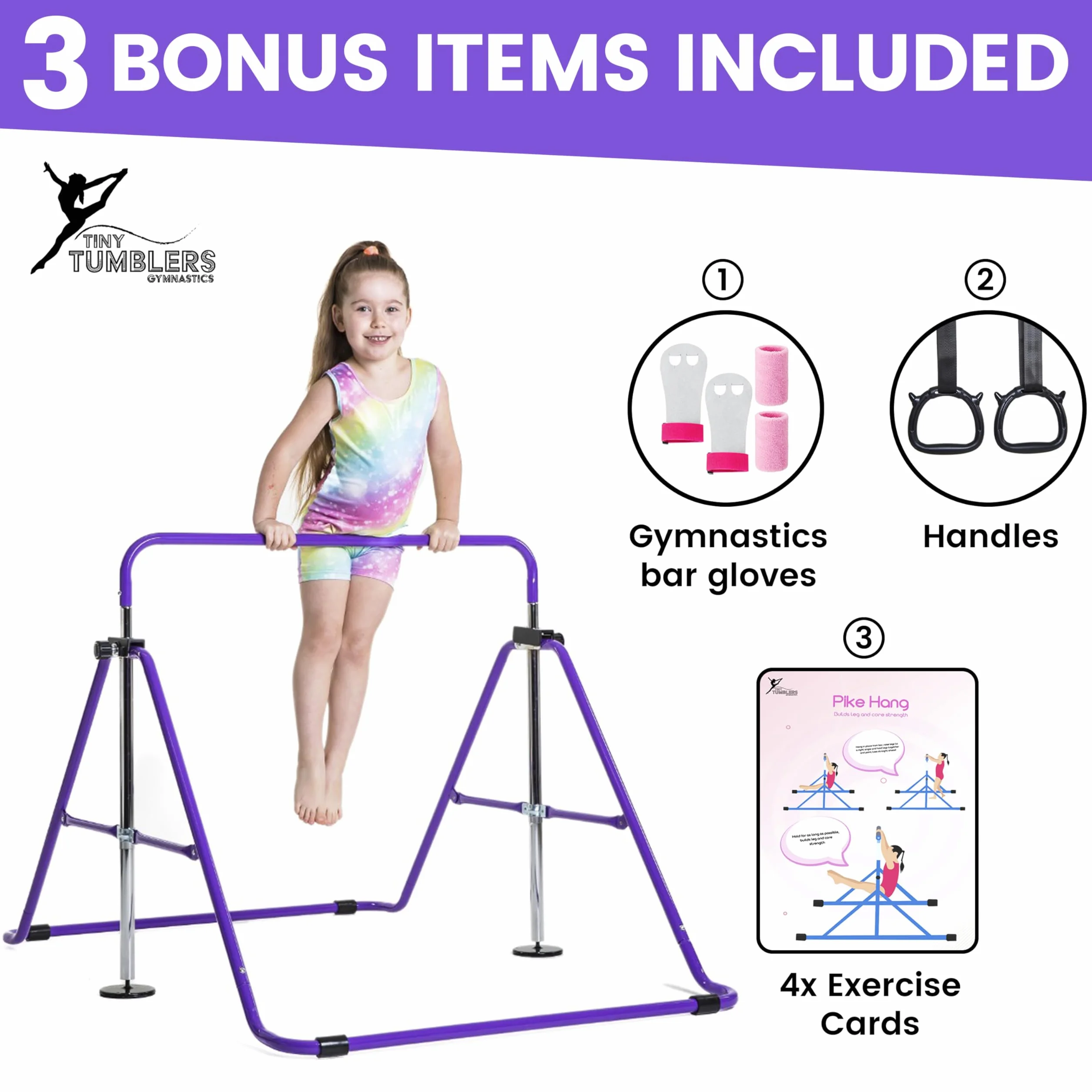 Barra da ginnastica per bambini regolabile in altezza – Barra fissa stabile per casa con anelli e maniglie – Attrezzatura per ginnastica sicura