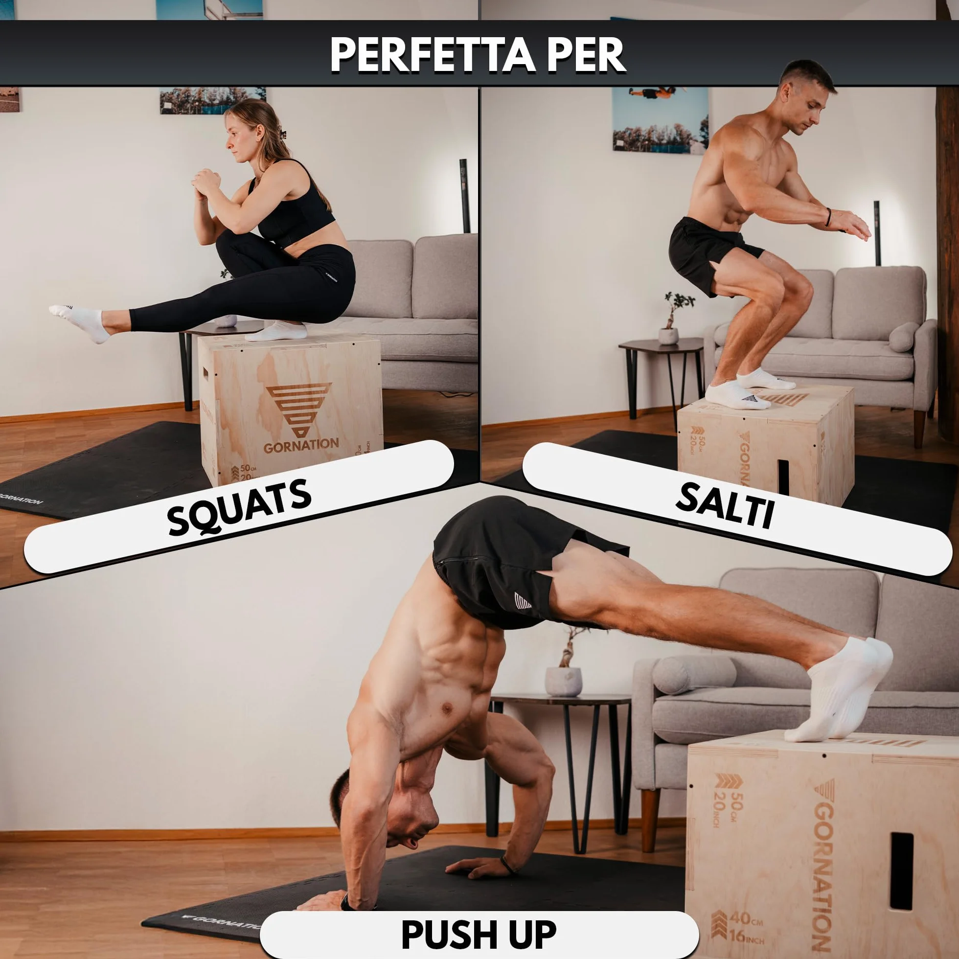 GORNATION Plyo Box 3 in 1 Legno Scatola Pliometrica per Salti Crossfit Home Gym