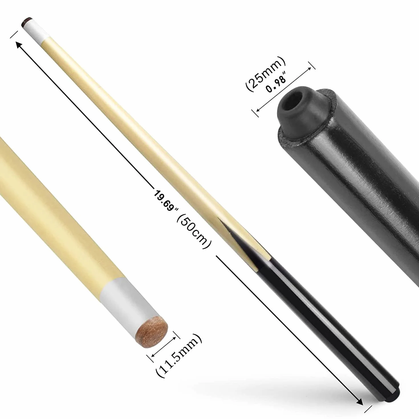 Stecche da Biliardo 2 Pezzi 50cm 68cm 90cm 120cm Legno Punte 11,5mm