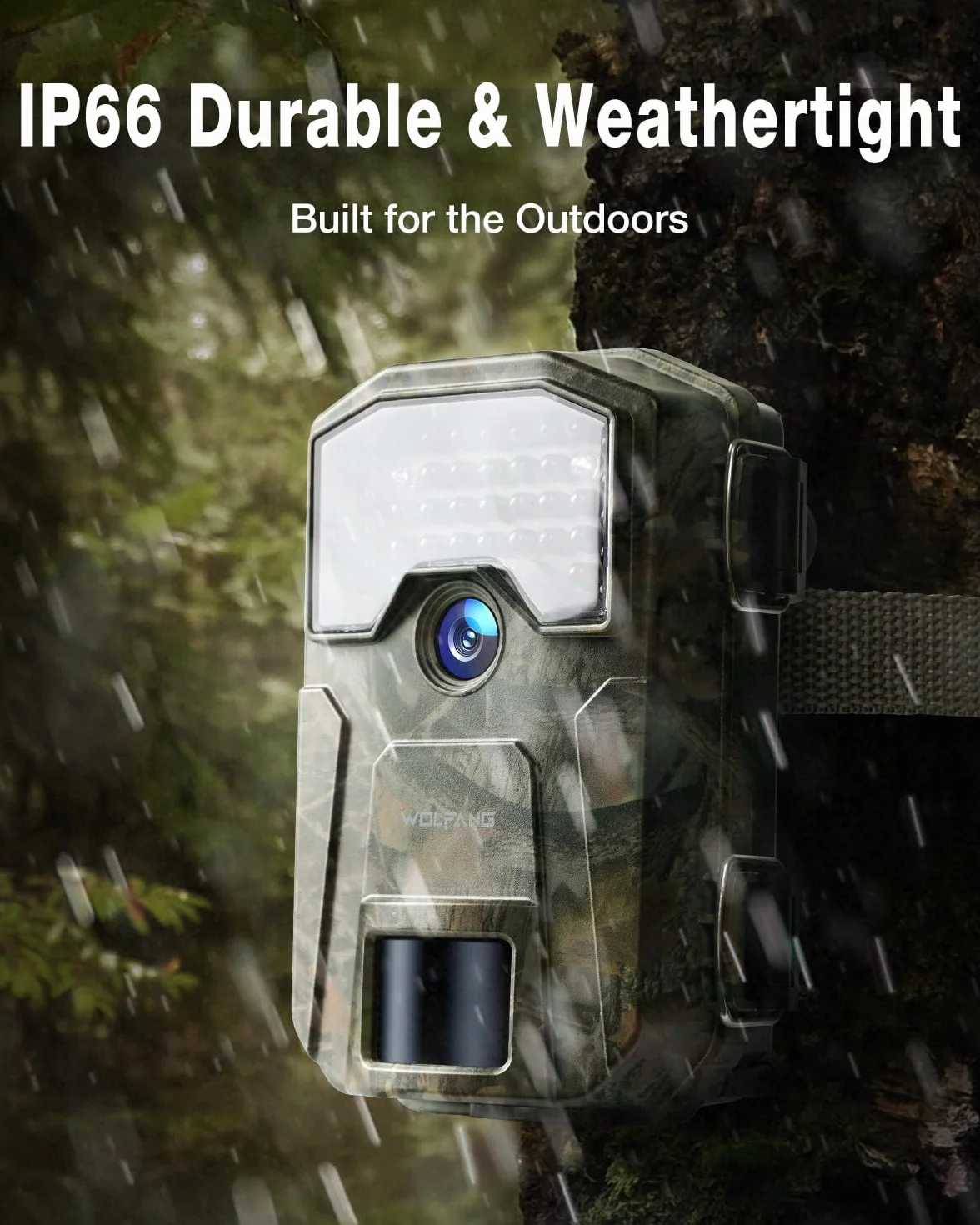 WOLFANG Fototrappola 4K 48MP 30fps con LED Infrarossi 940nm IP66 Rilevatore di Movimento